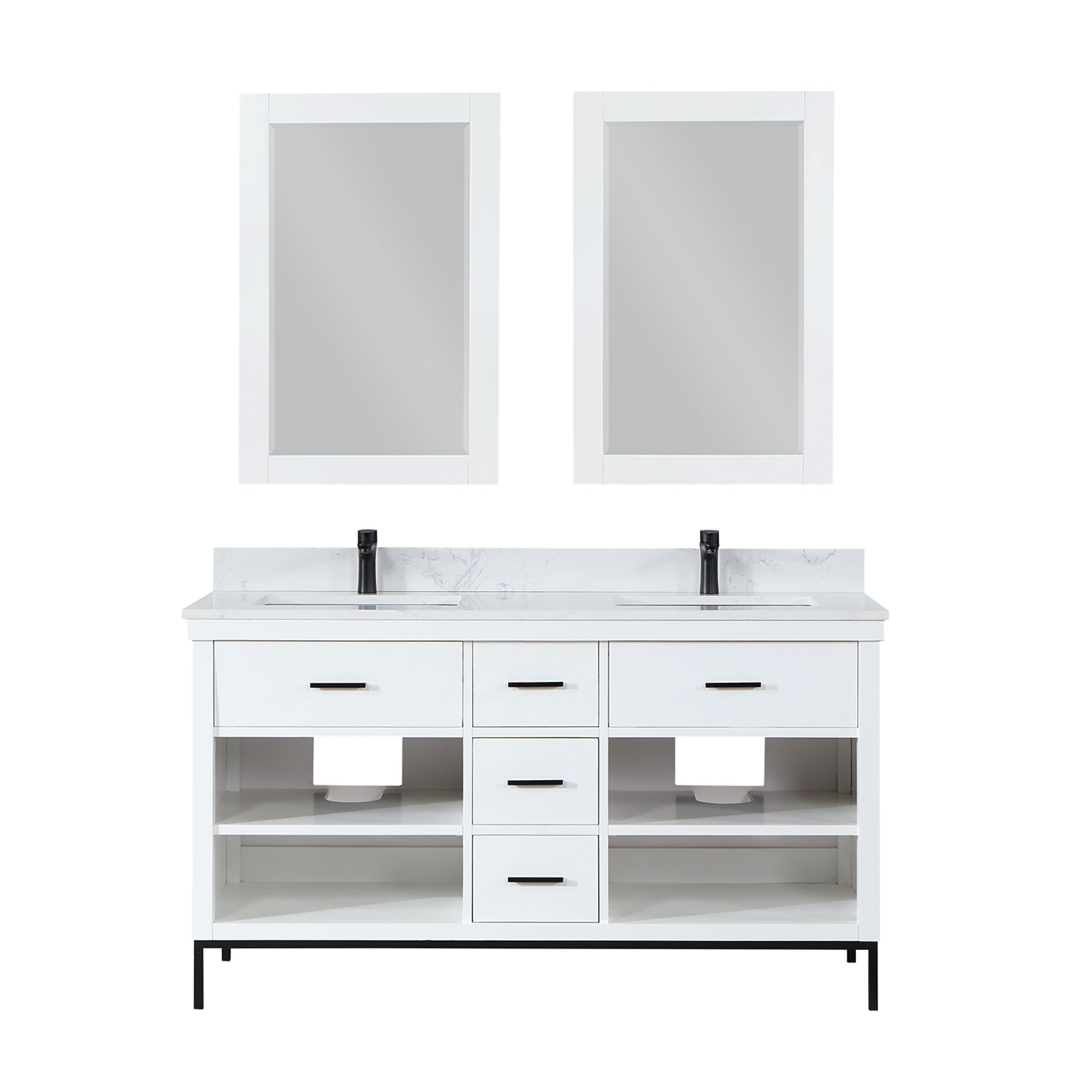 Altair 545060-WH-AW Kesia 60-in White Undermount Double sink Bathroom Vanity with Aosta White Engineered marble Top (Mirror Included)