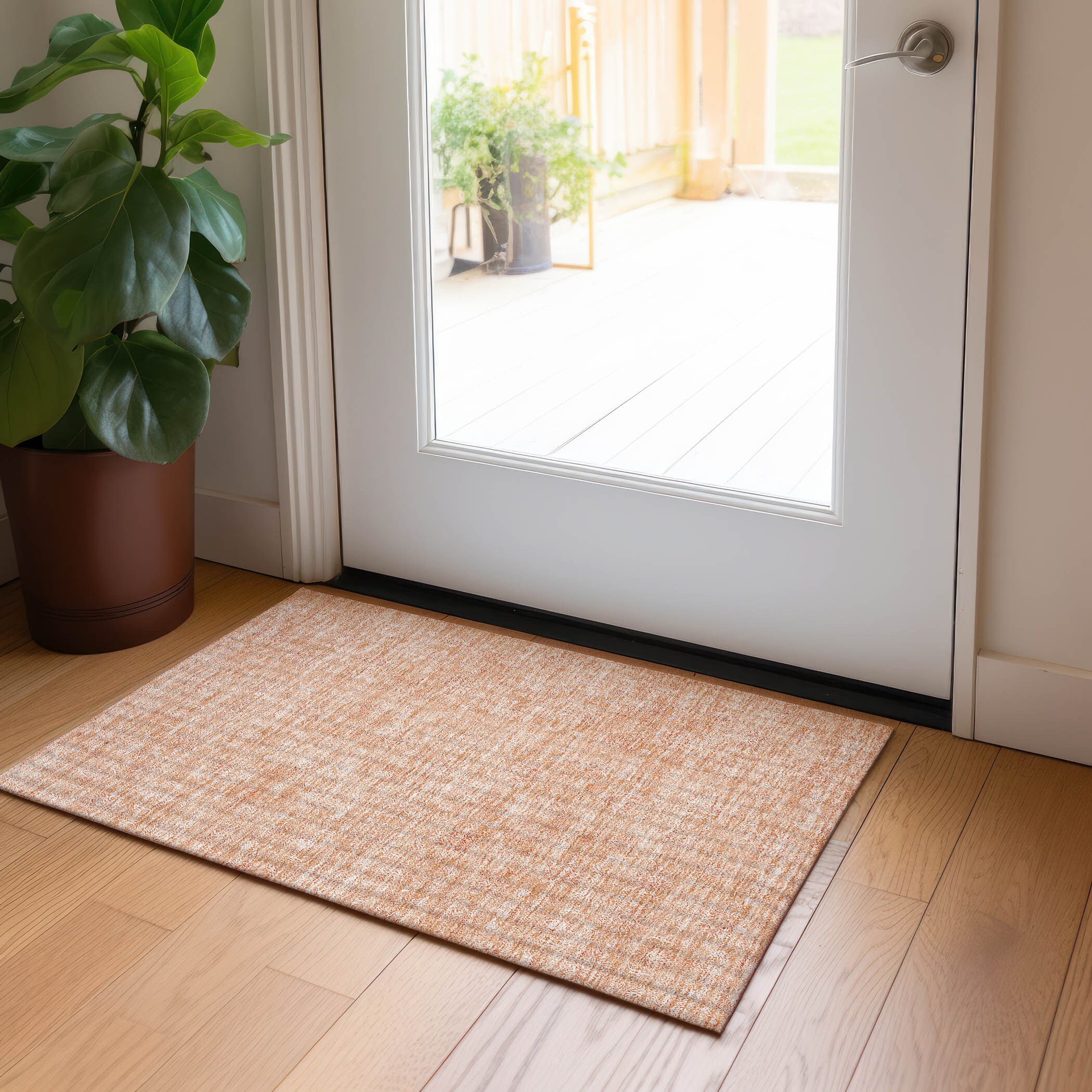 Peach Rectangular Synthetic Flat Woven Indoor Outdoor Rug