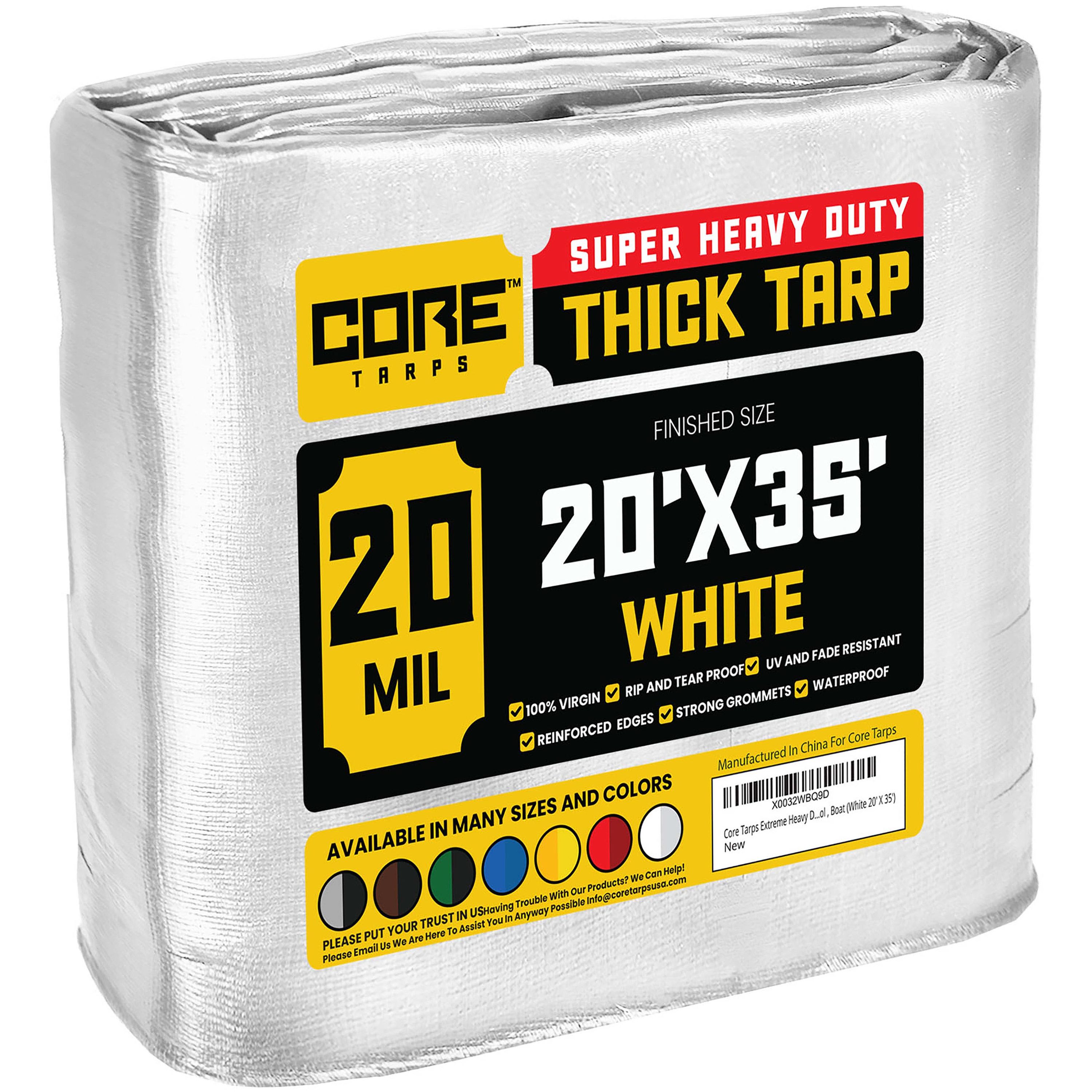Core Tarps CT-704-20X35 20-ft x 35-ft White Waterproof Commercial Polyethylene 20-Mils Tarp
