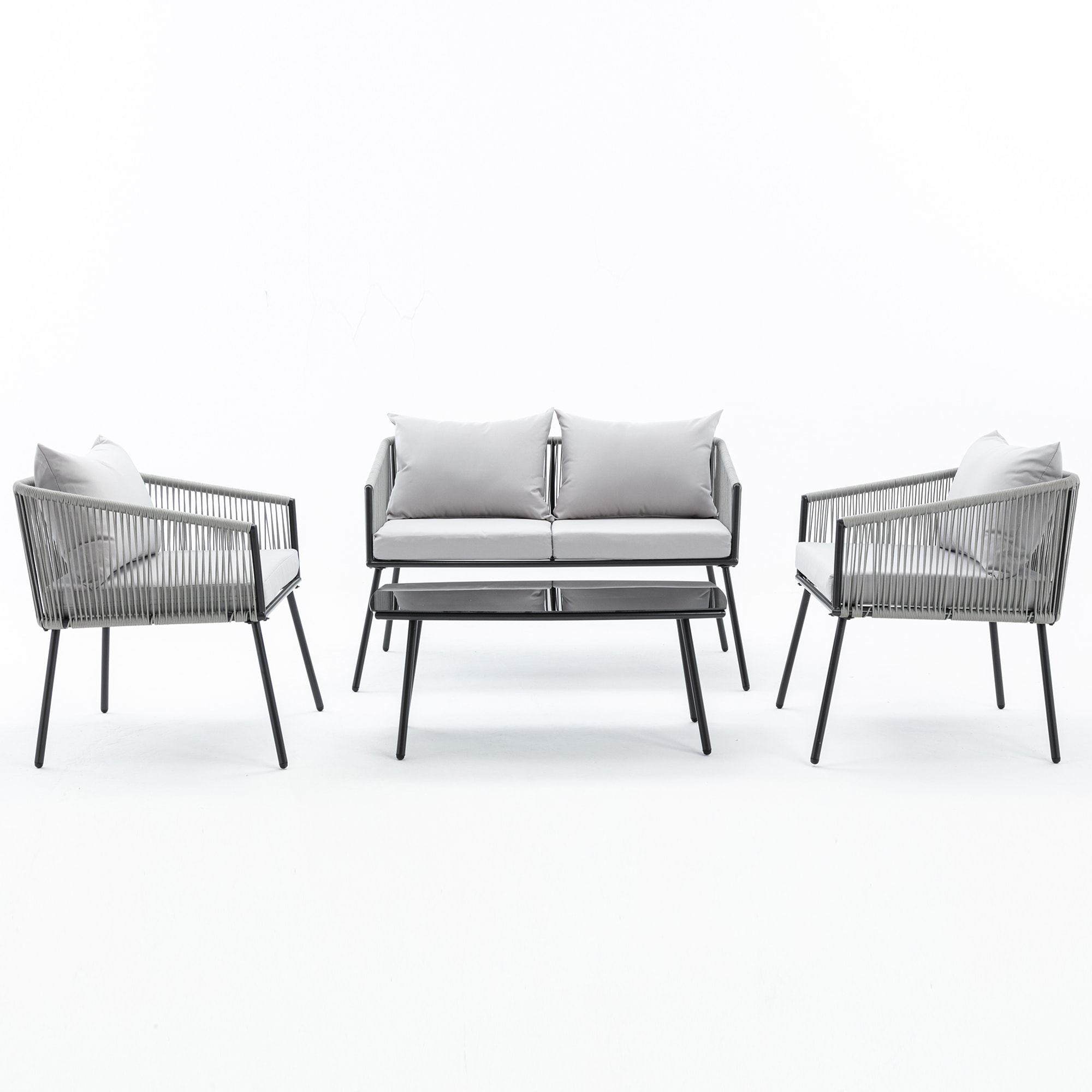 Clihome AL-01BSF-07 Patio iron set 4-Piece Patio Conversation Set with Gray Cushions