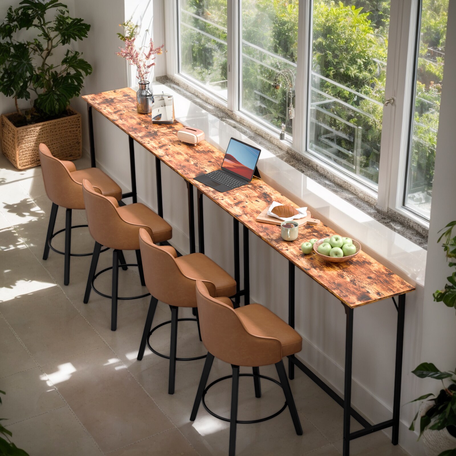Upsimples Sleek Brown Single Bar Table High Density MDF Top Heavy Duty ...