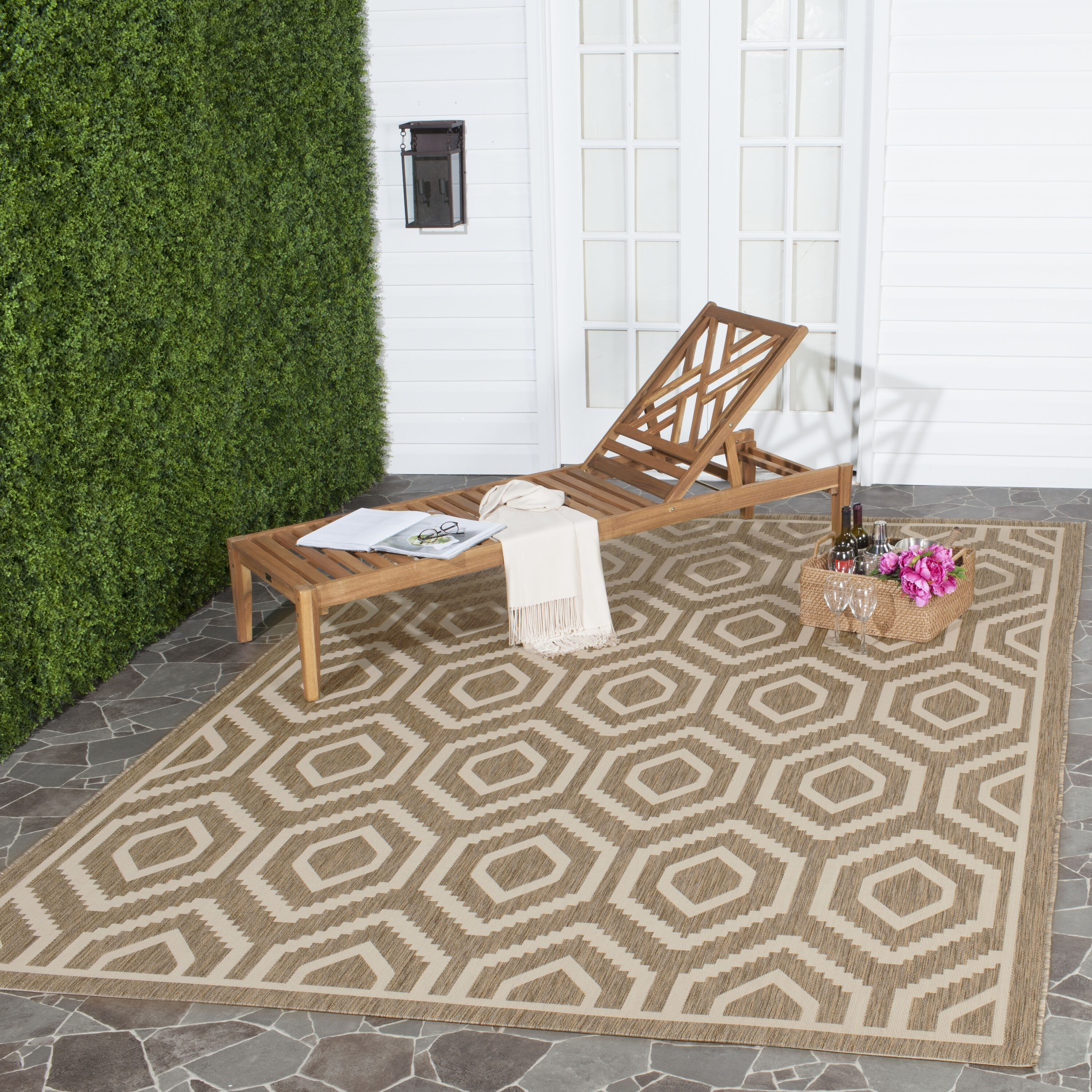 Safavieh CY6902-242-8 Courtyard Massy 8 x 11 (ft) Loomed Polypropylene Brown/Bone Rectangular Indoor/Outdoor Geometric Coastal Area rug