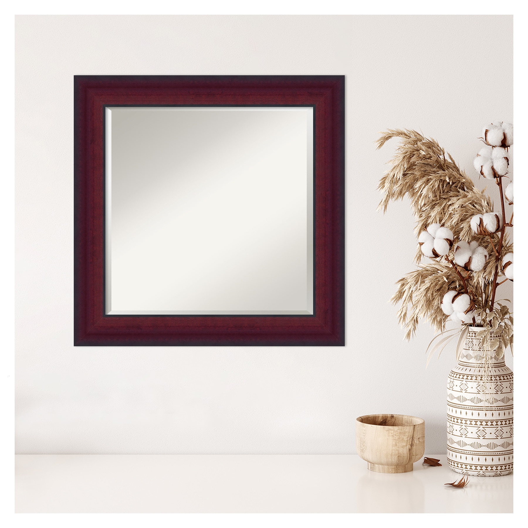 Canterbury Cherry 25" Square Wood Framed Wall Mirror