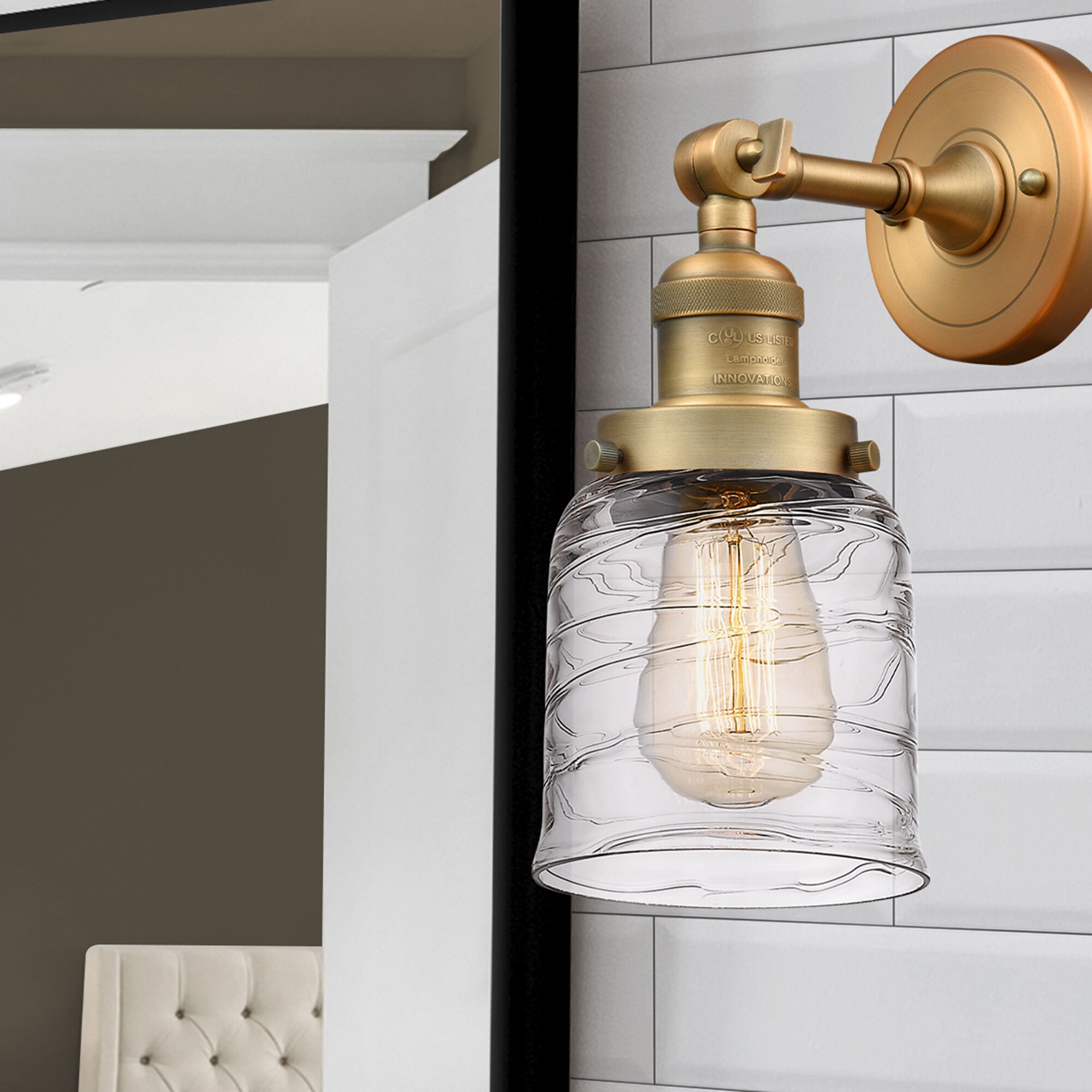 Innovations Lighting 203-BB-G513 Bell 5-in W 1 -Light Brushed Brass Industrial Wall Sconce