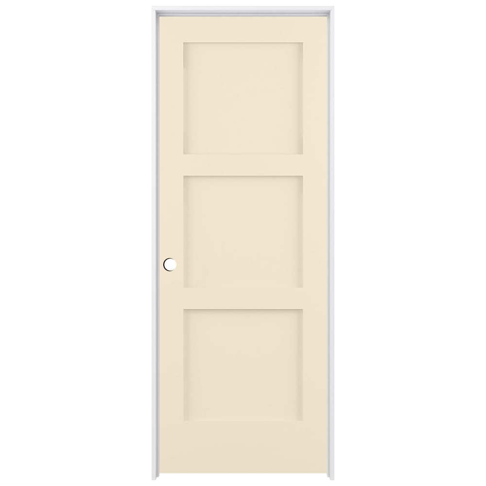 RELIABILT LO1369247 30-in x 80-in Cream-n-Sugar Solid core 3-panel square Right hand Smooth Prefinished Pine Wood Flat Jamb Single Prehung Interior Door