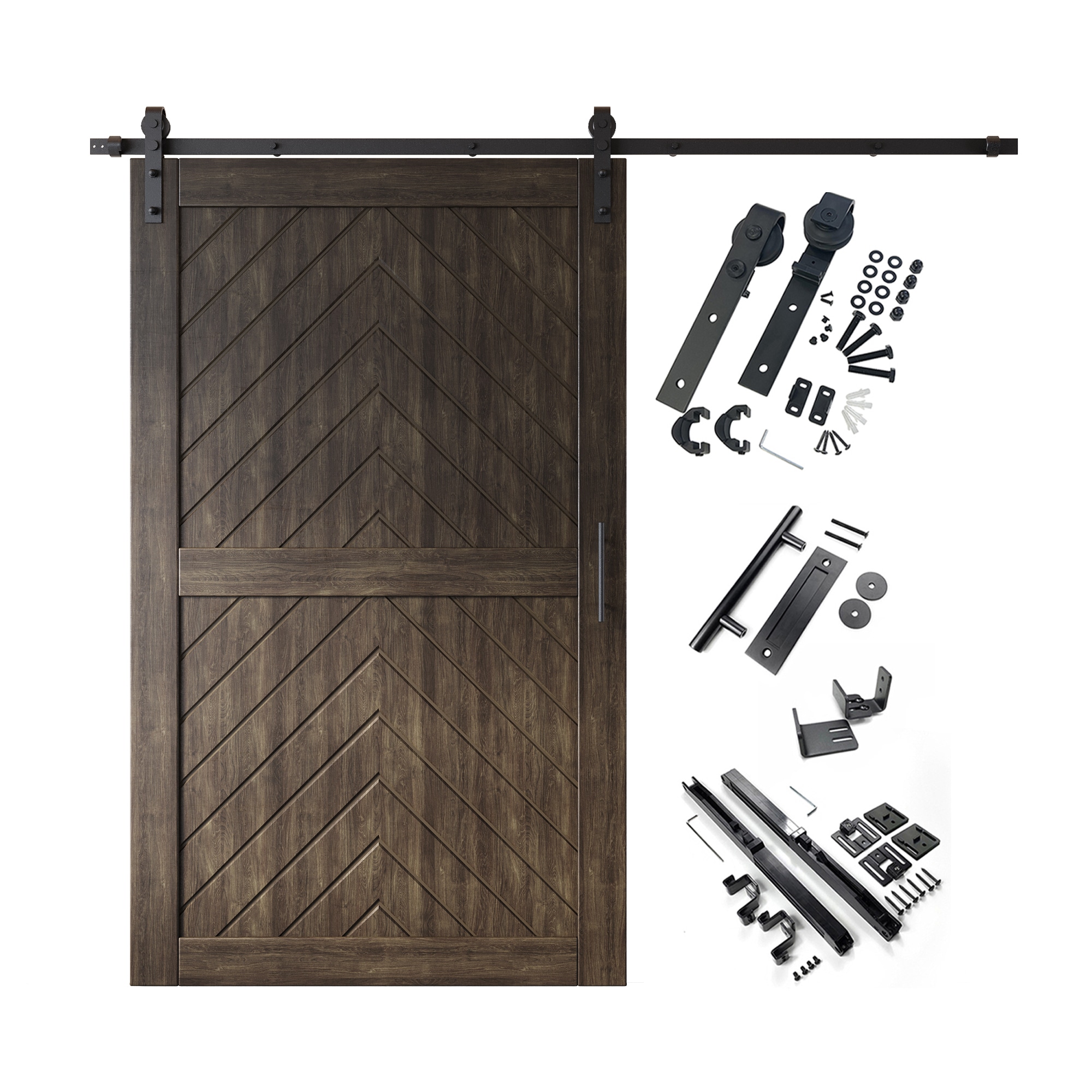 HOMACER YT1H108C-JT1-5080-EB 50-in x 80-in Ebony Herringbone Pine Wood Solid core Single Barn Door (Hardware Included)