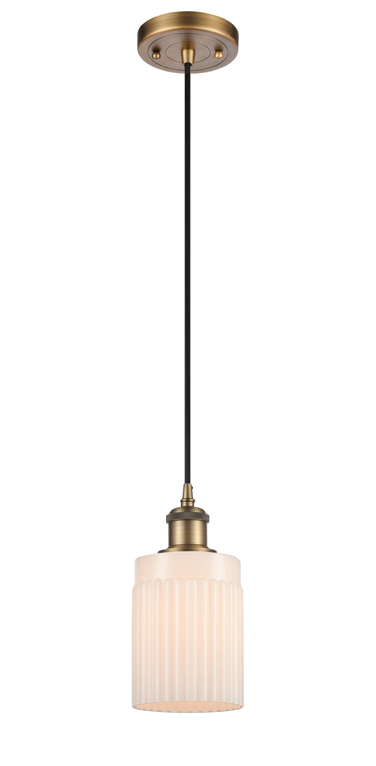 Innovations Lighting 516-1P-BB-G341 Hadley Brushed Brass Traditional Opal glass Drum Mini Hanging Pendant light