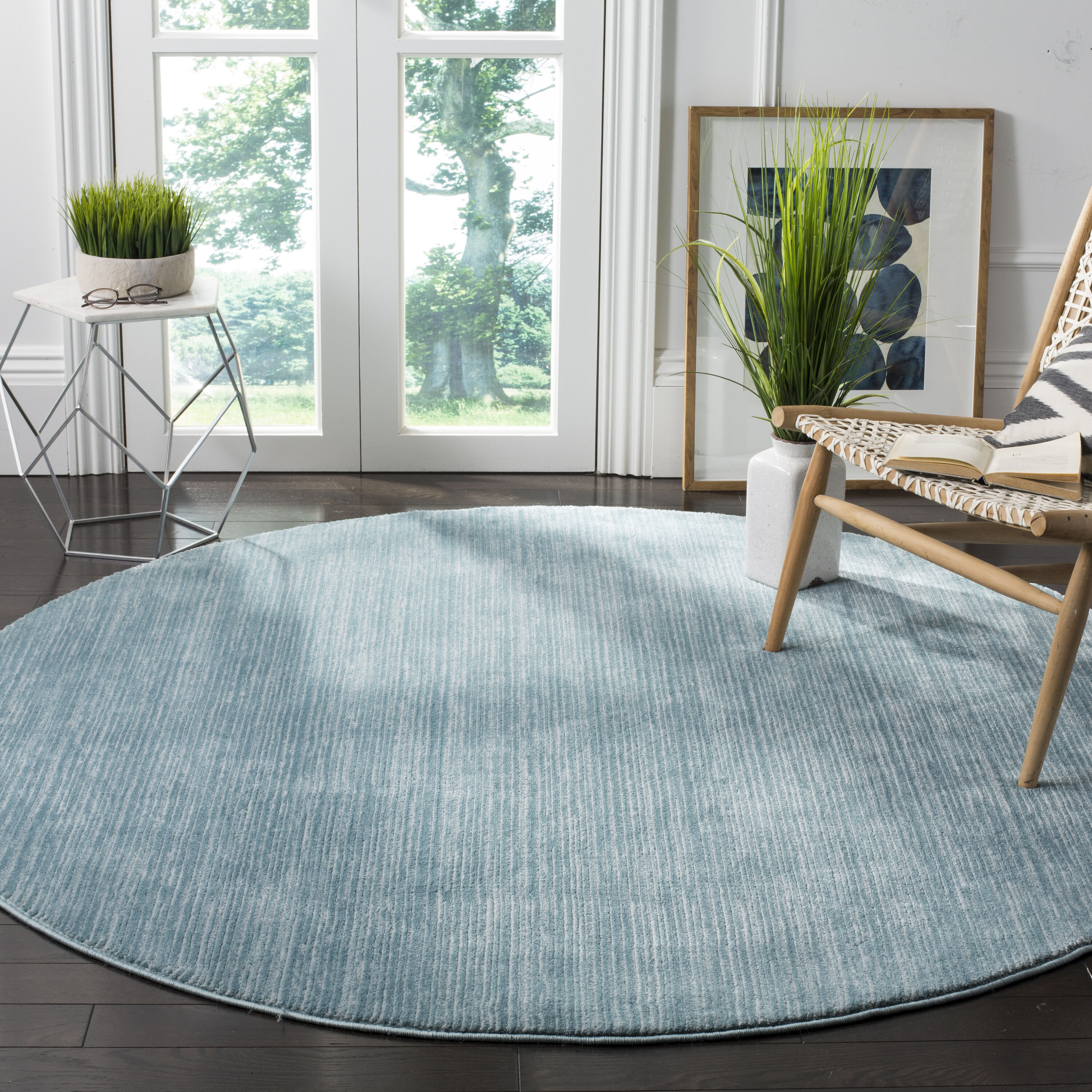 Safavieh VSN606B-8R Vision 606B Aqua Contemporary Round 8ft x 8ft Rug