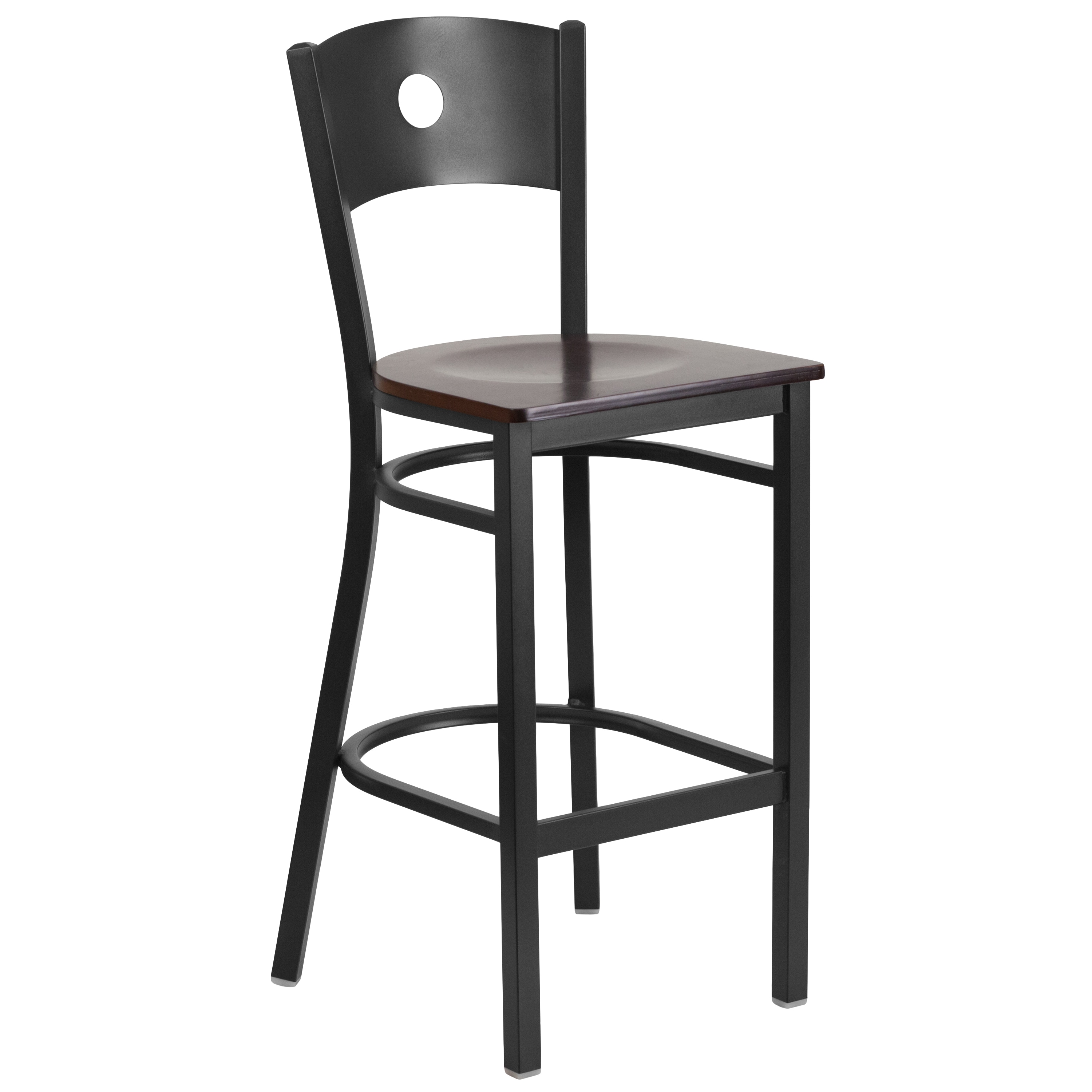 Flash Furniture - Walnut Wood Seat/Black Metal Frame 29.0-in H Bar height Metal Bar Stool