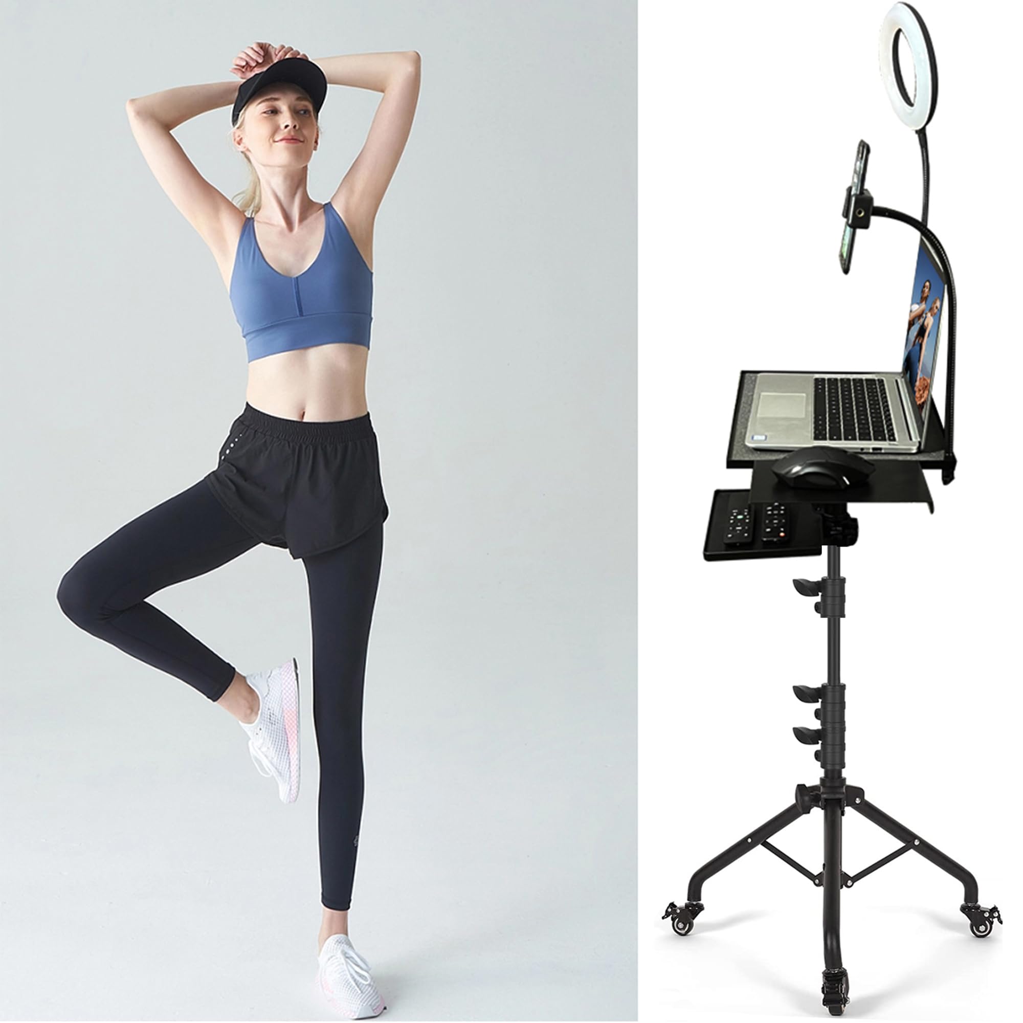 DYRCJ Projector Tripod Stand with Wheels and 6 Inch LED Ring Light ...