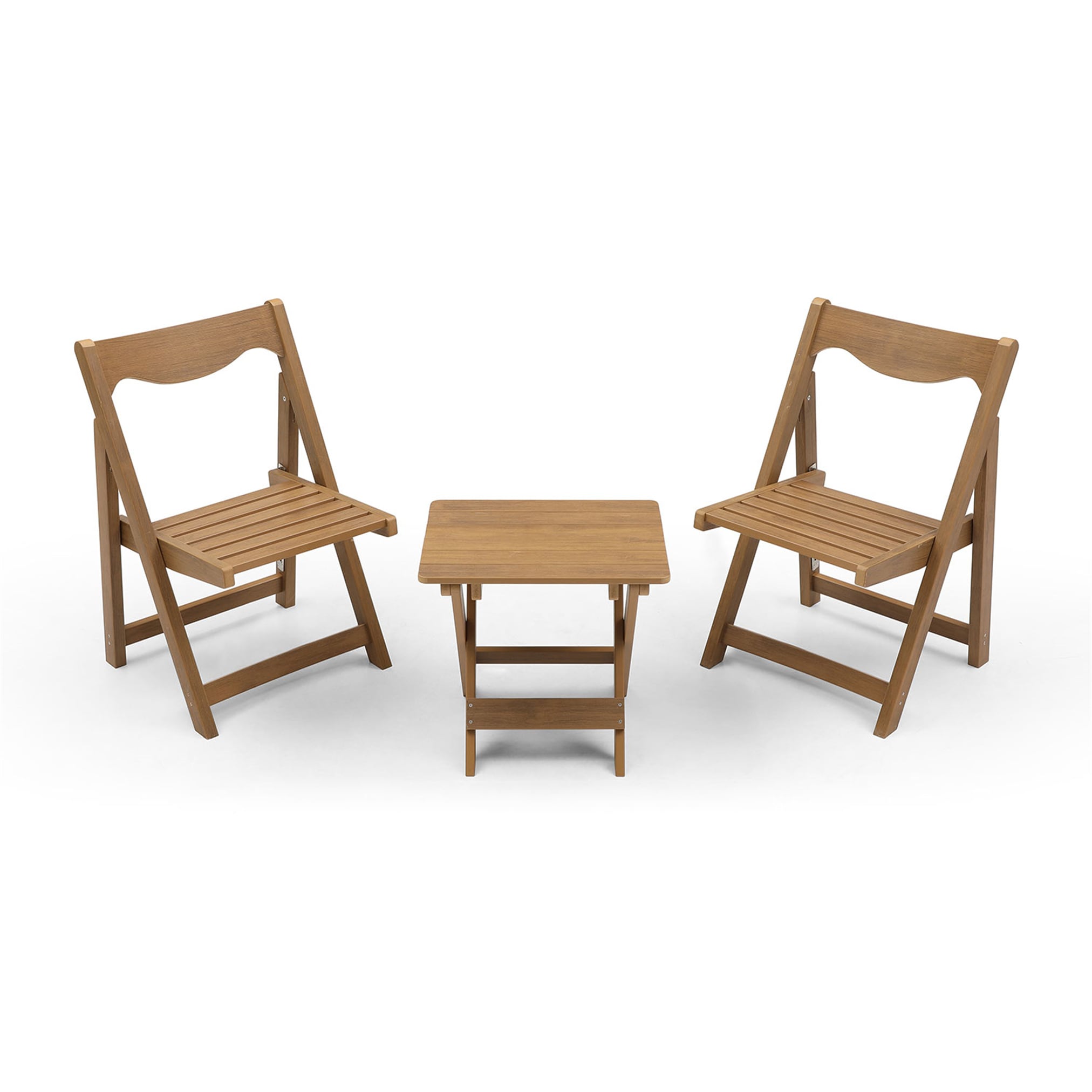 CESICIA QS-054 Patio Chairs Set of 2 Stackable Teak HDPE Frame Stationary Balcony Chair with Brown Solid Seat