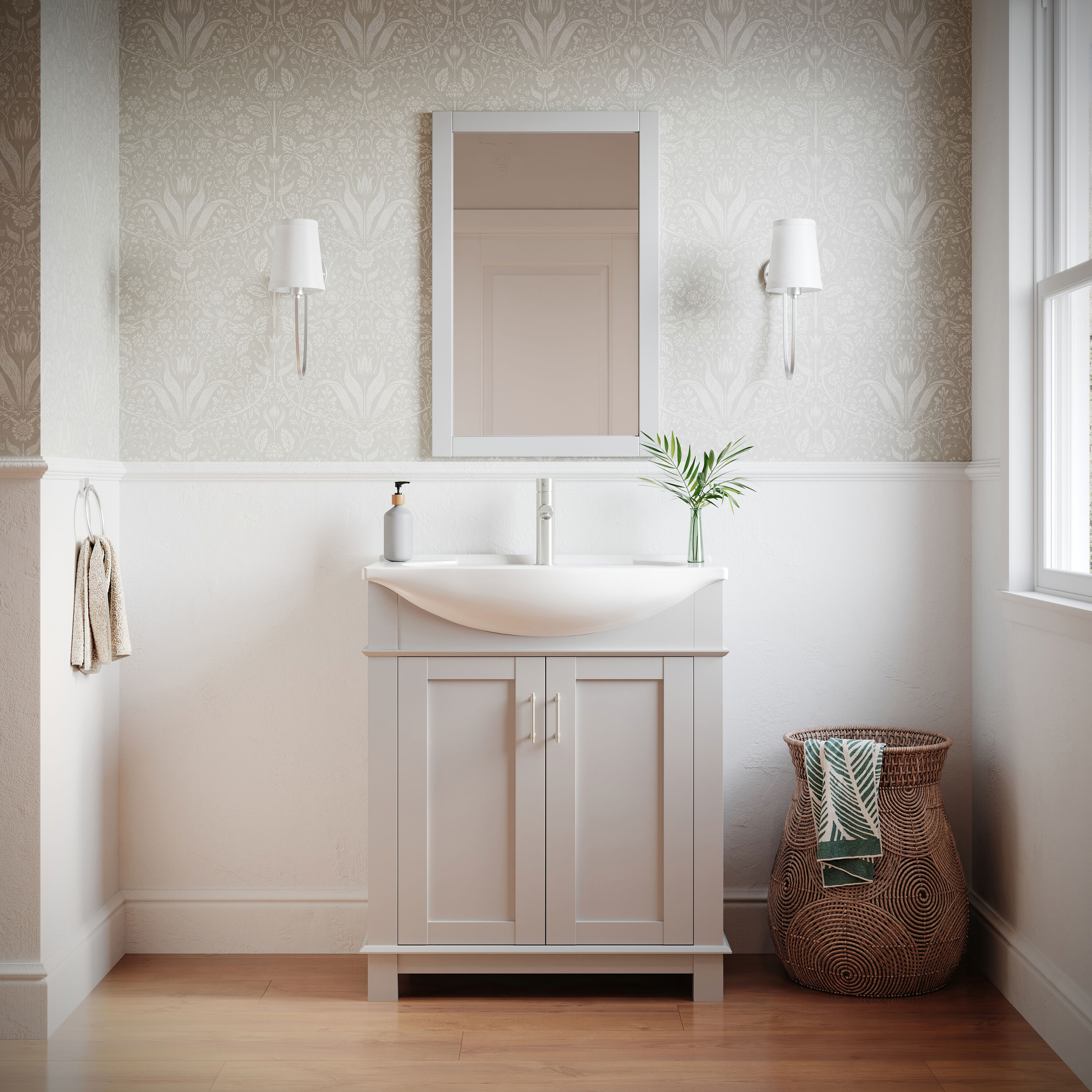 Fresca FCB2303WH-I Hartford 30-in White Single sink Bathroom Vanity with White Ceramic Top