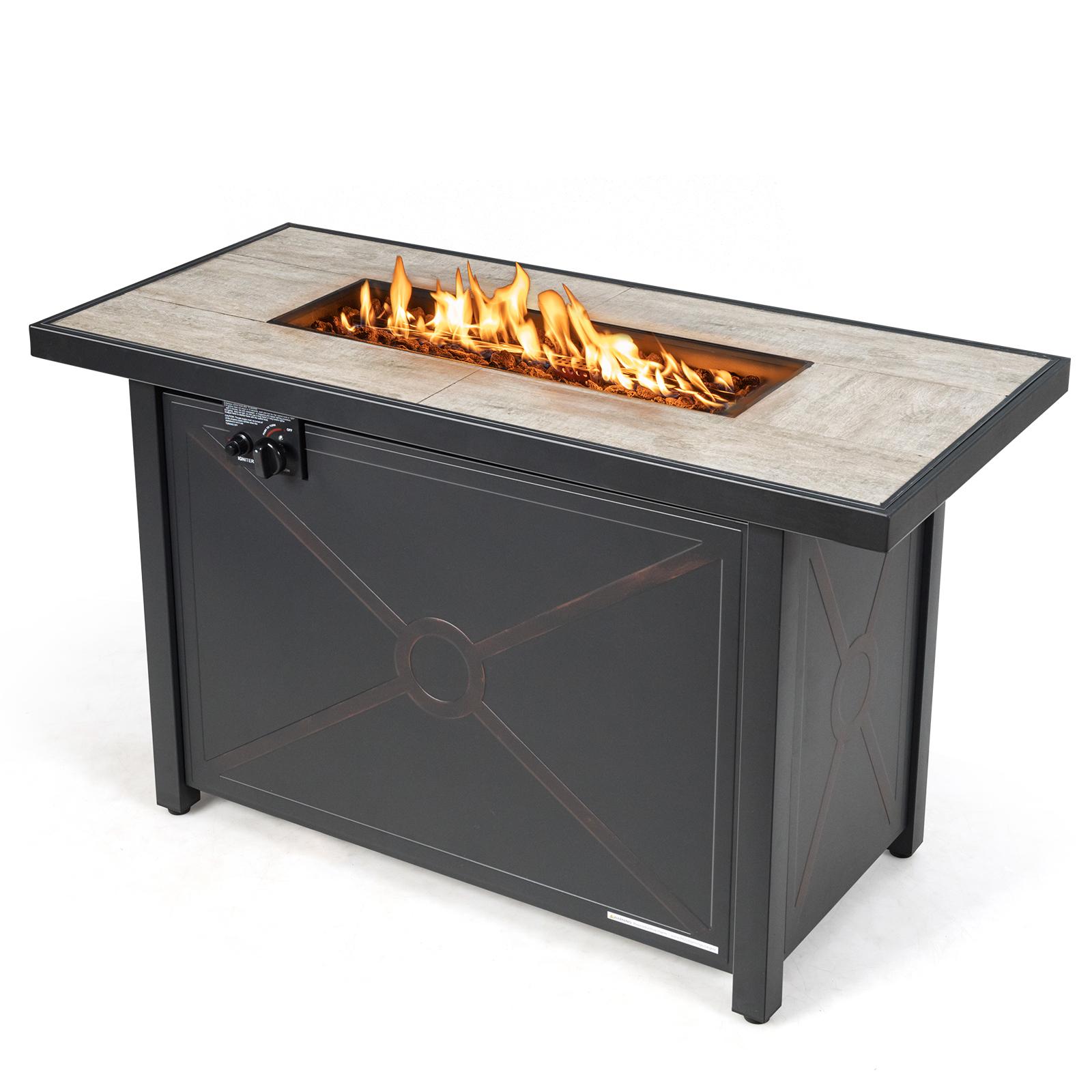 BABOOM Gas Fire Pits 42.13-in W Black Portable Steel Rectangle Propane ...