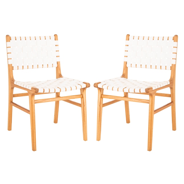 Safavieh Set Of 2 Taika Contemporary, Woven Leather And Wood Dining Chairs