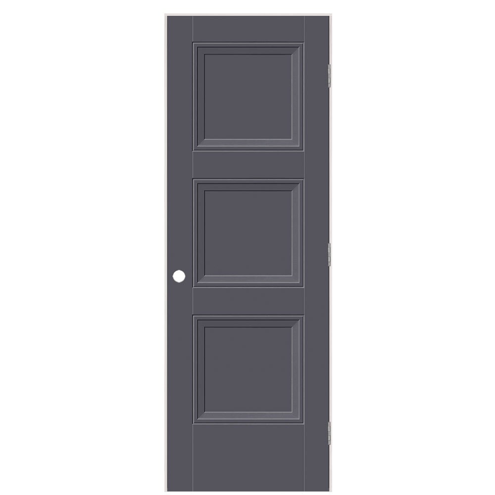 Masonite 1573385 28-in x 80-in Slate Solid core 3-panel square Left hand Smooth Prefinished Molded composite Flat Jamb Single Prehung Interior Door