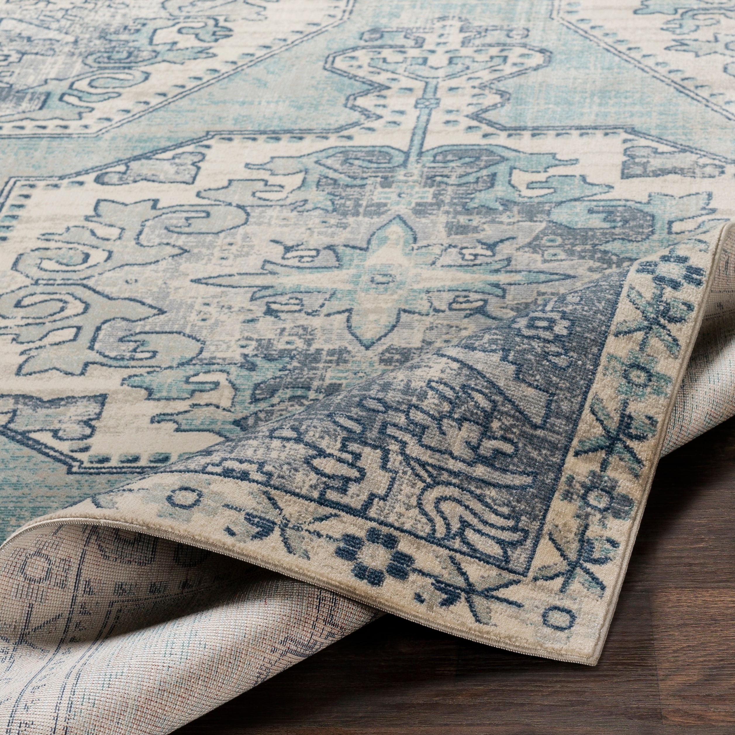 Rectangular Gray Stain-Resistant Synthetic Area Rug