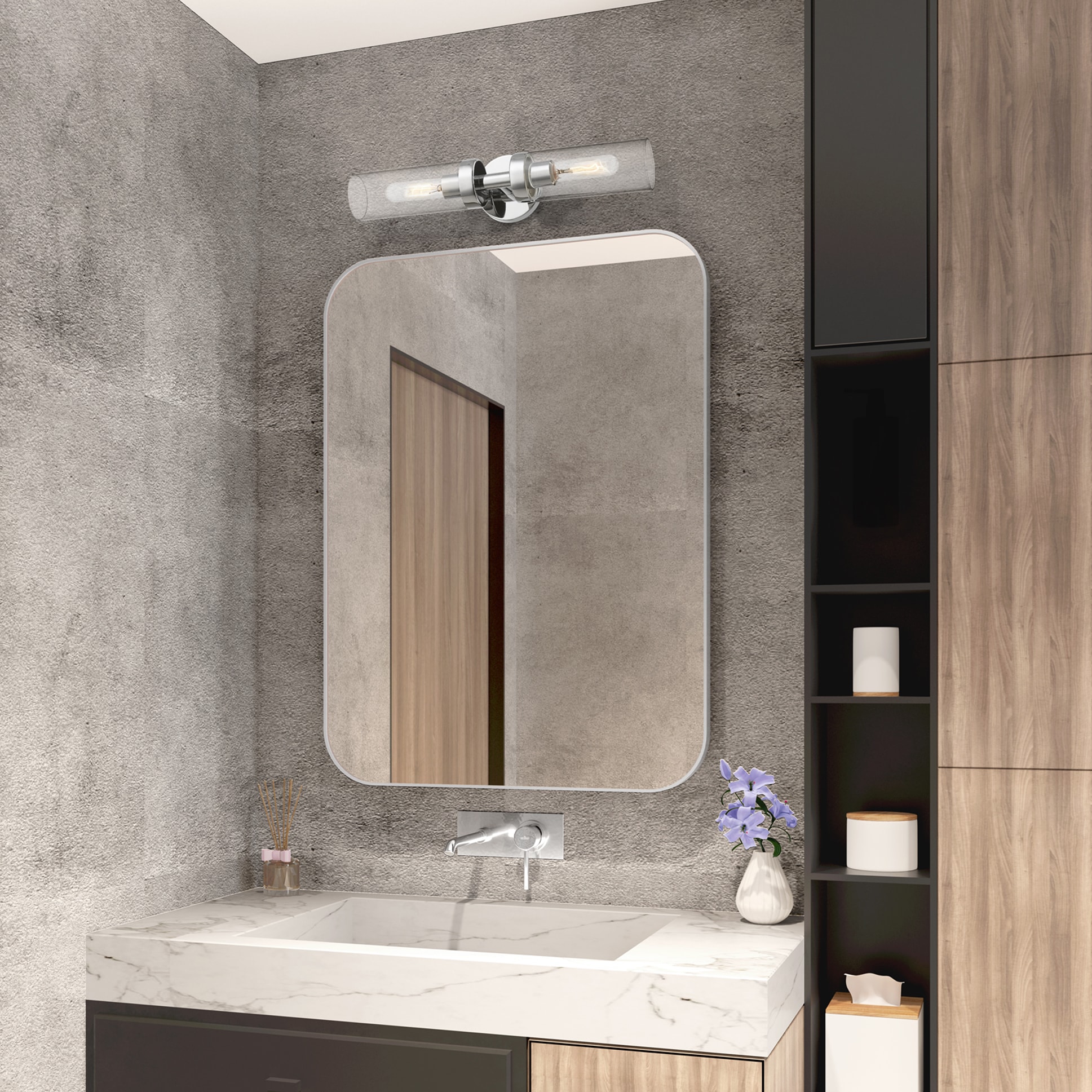 Ludlow Polished Chrome 2-Light Vanity with Clear Glass Shades