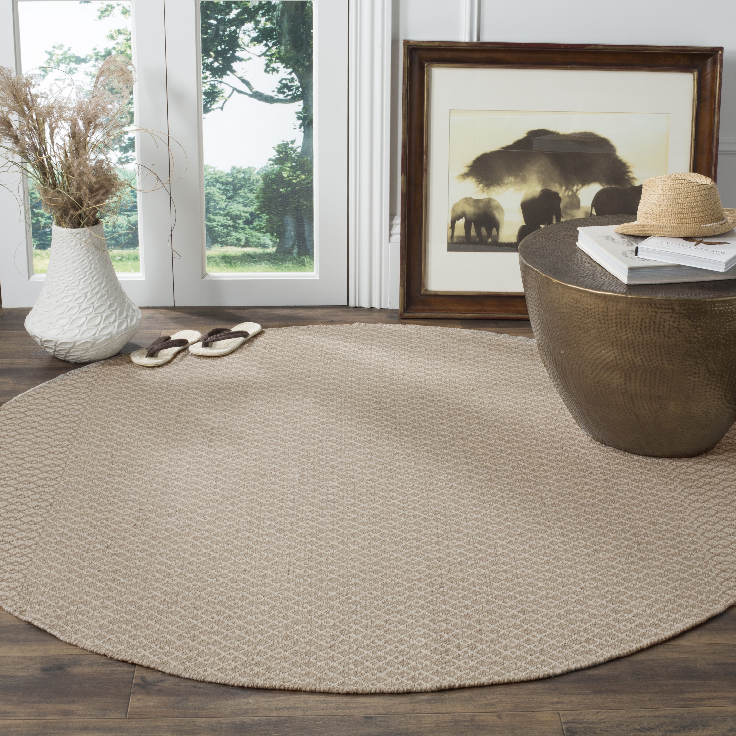 Safavieh MTK339A-6R Montauk Mandalay 6 x 6 (ft) Cotton Ivory/Beige Round Indoor Geometric Coastal Area rug