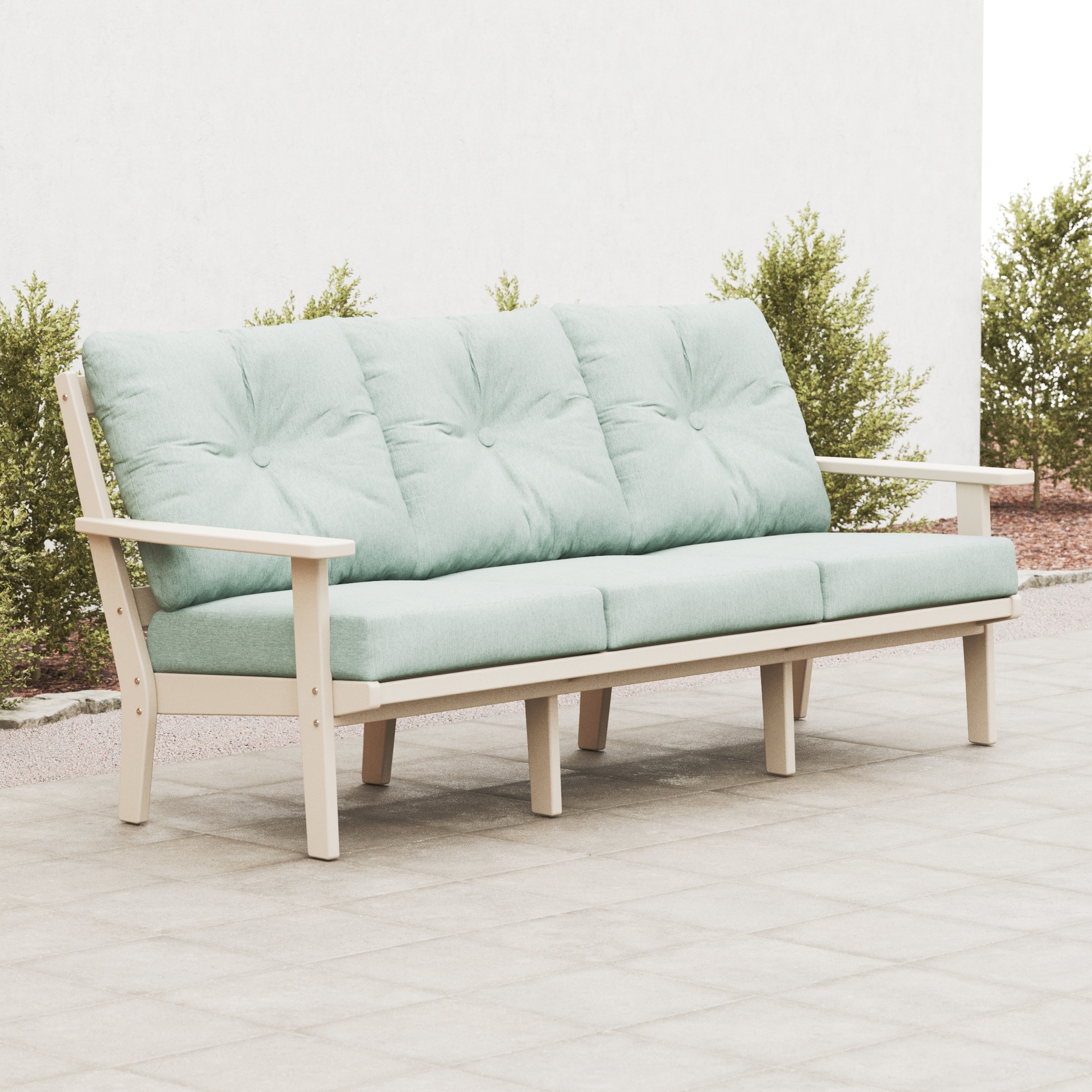 POLYWOOD 4463-SA161130 Prairie Outdoor Sofa with Green Cushions and HDPE Frame