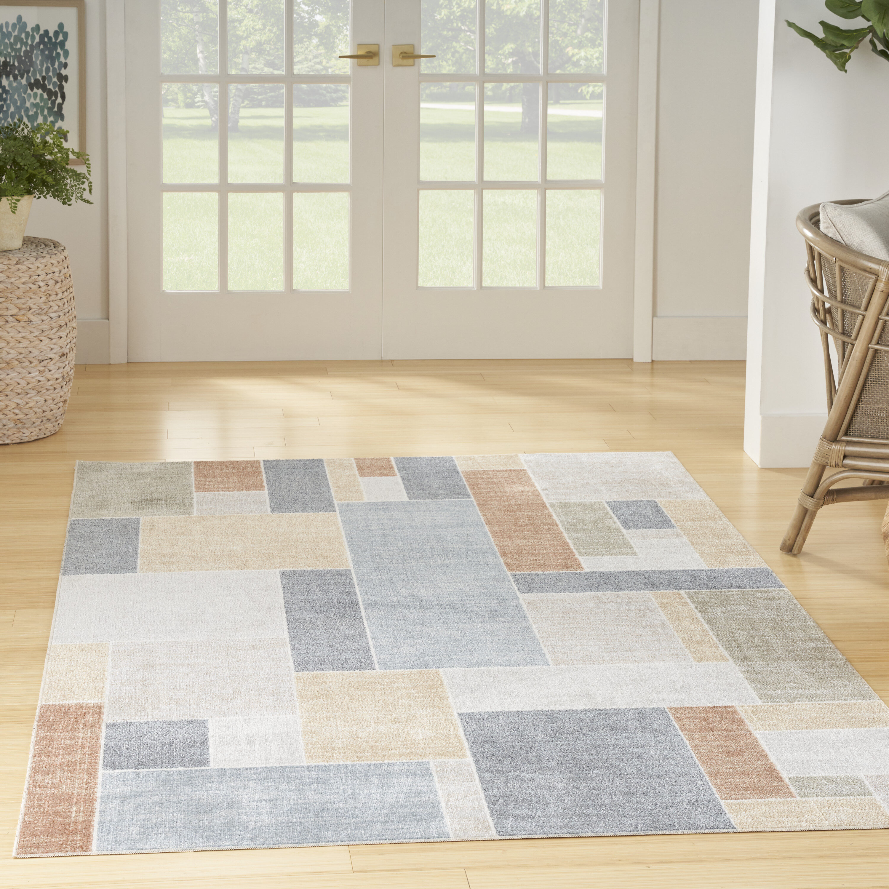 Nourison 099446122209 Astra Machine Washable 7 x 9 (ft) Loomed Polyester Multicolor Rectangular Indoor Geometric Mid-Century Modern Machine washable Area rug