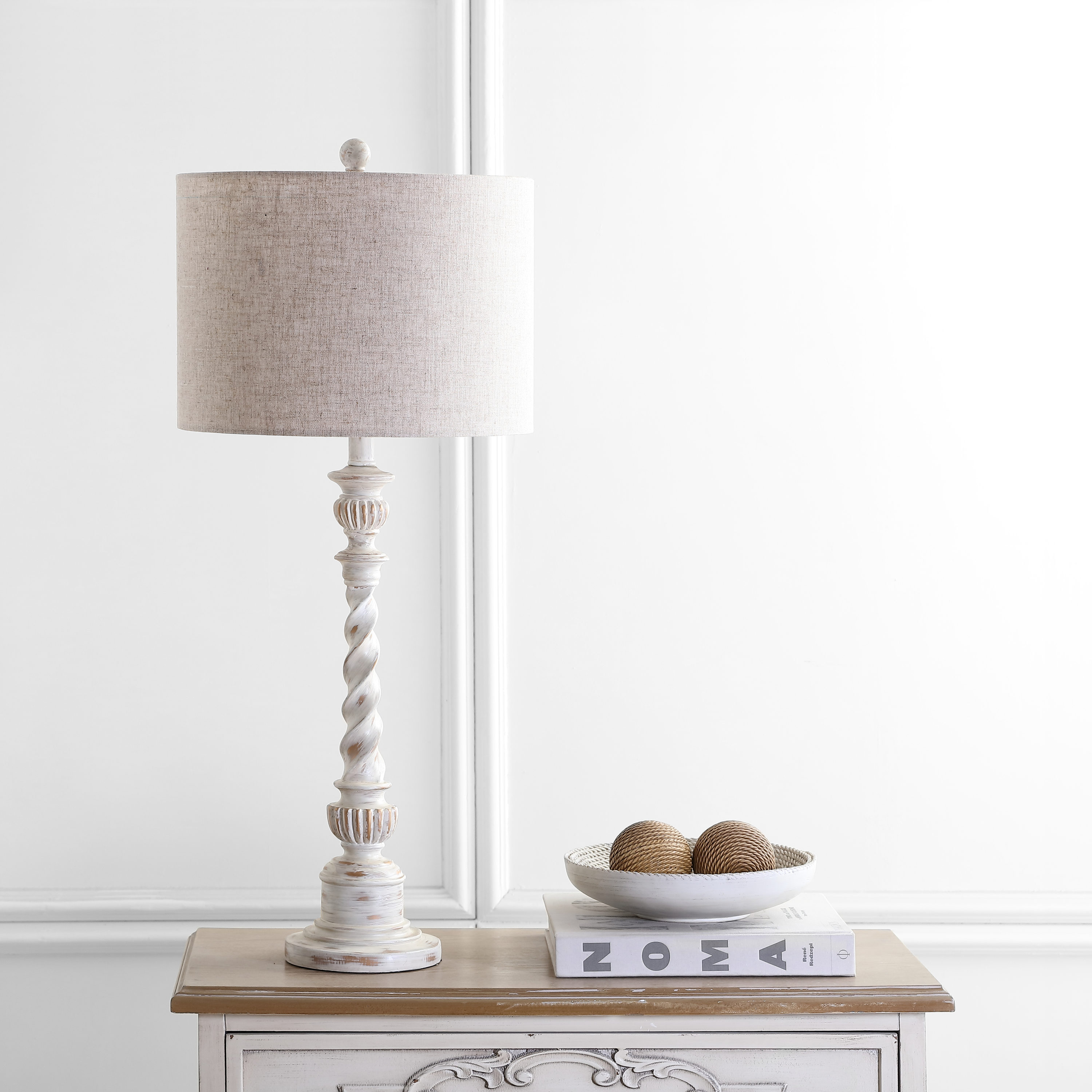 Regent 33" White Wash Rustic Resin Table Lamp with Linen Shade