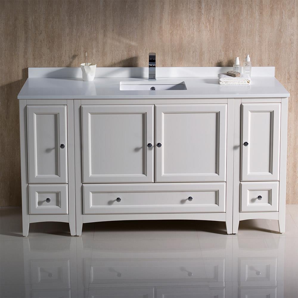 Oxford 60" Antique White Quartz Stone Vanity with Ceramic Sink