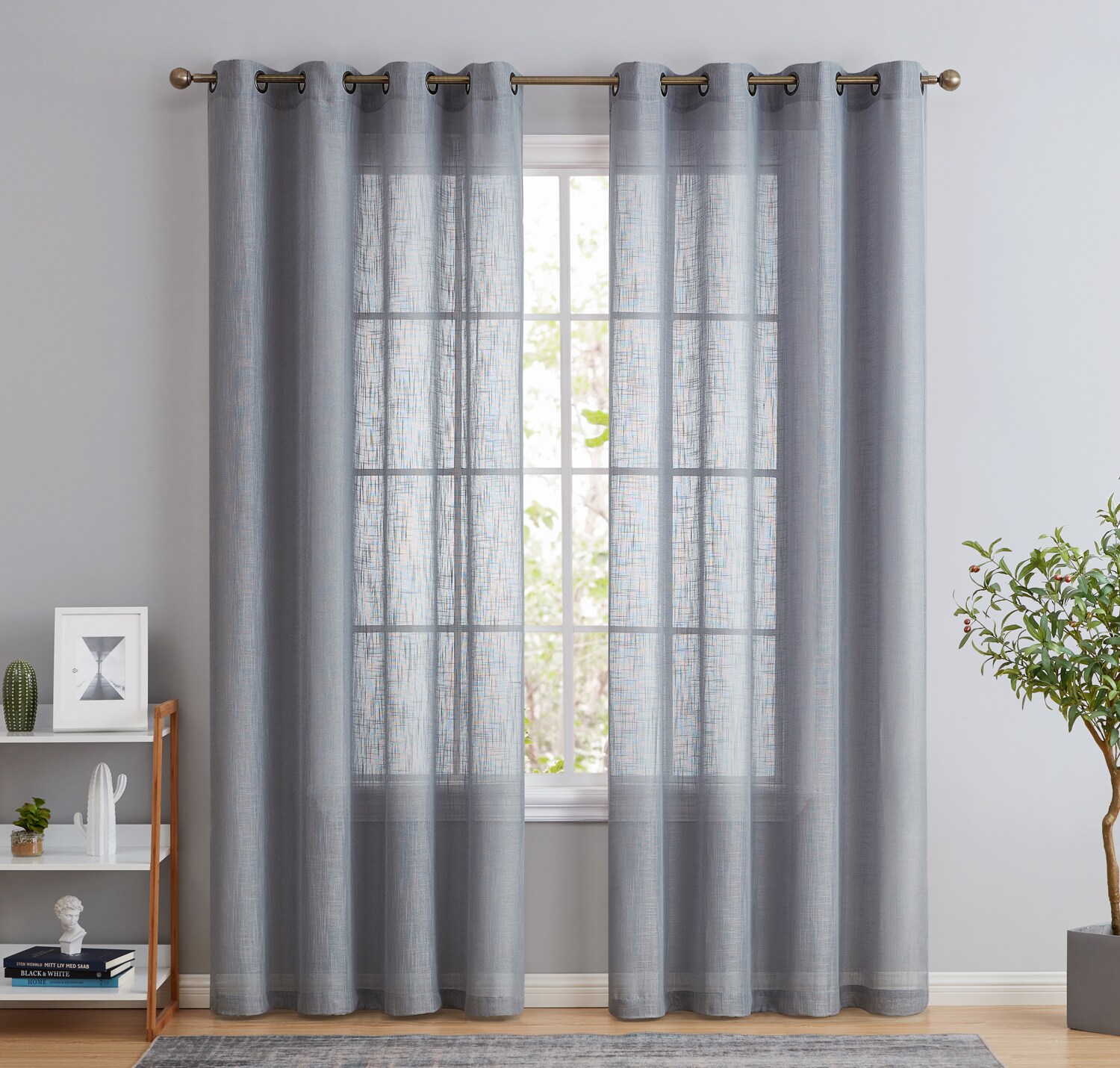 HLC.me ABY-FXLNGR-GRY84 84-Inches Grey Semi-sheer Grommet Curtain panel pair