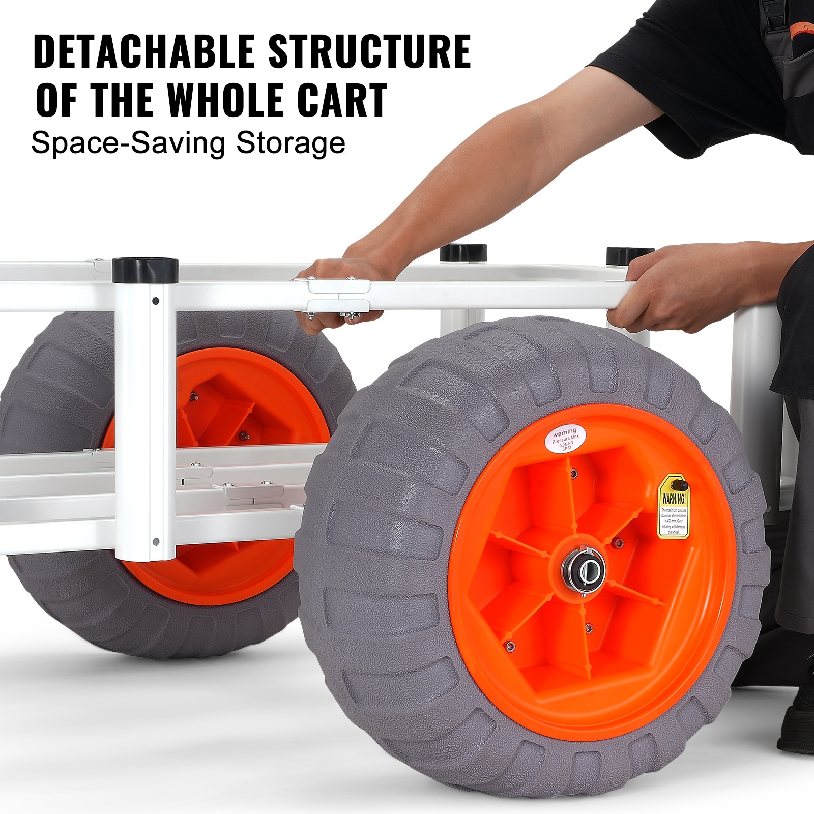 Heavy-Duty White Aluminum Beach Fishing Cart with Balloon Tires
