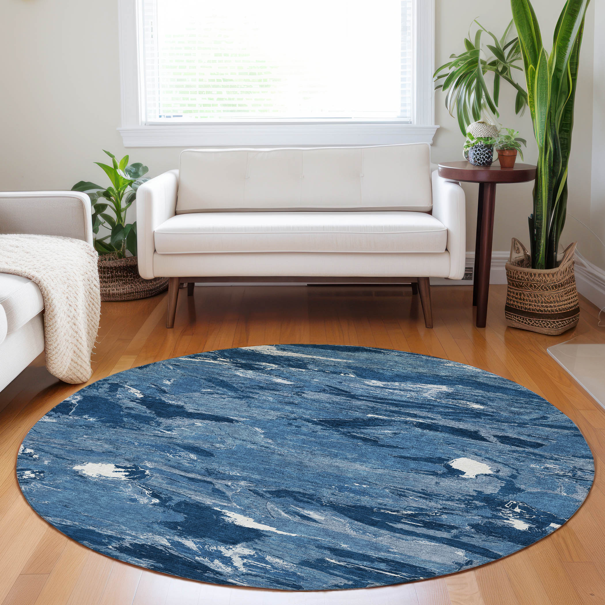 Addison Rugs ACN1349NA8RO Chantille ACN1349NA 8 x 8 (ft) Polyester Navy Round Indoor/Outdoor Geometric Machine washable Area rug
