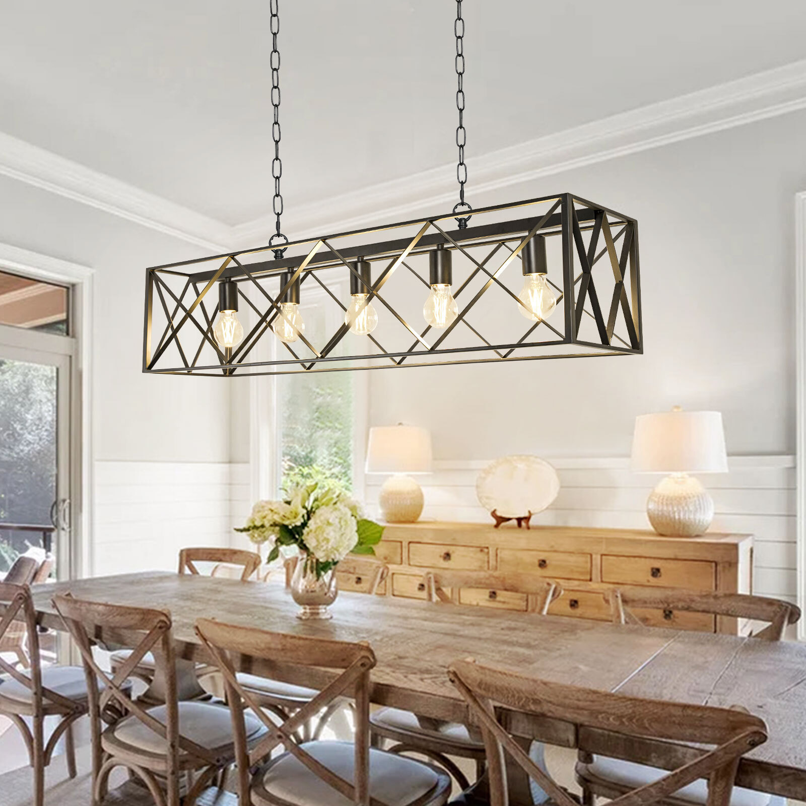 Depuley Kitchen Island Pendant Light 5-Light Black Industrial Square ...