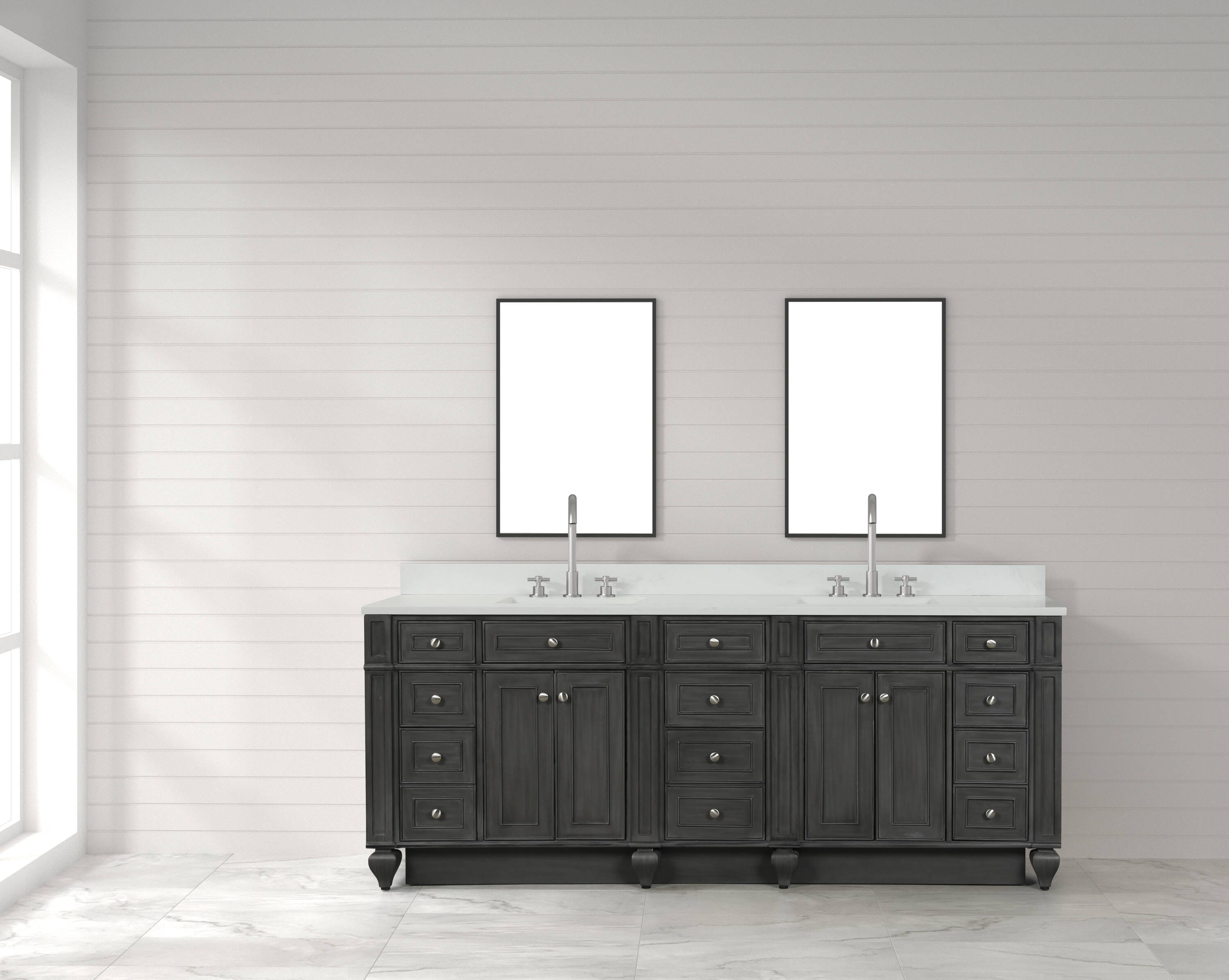 Design Element WN-84-GY Winston 84-in Antique Gray Undermount Double Sink Bathroom Vanity with White Quartz Top