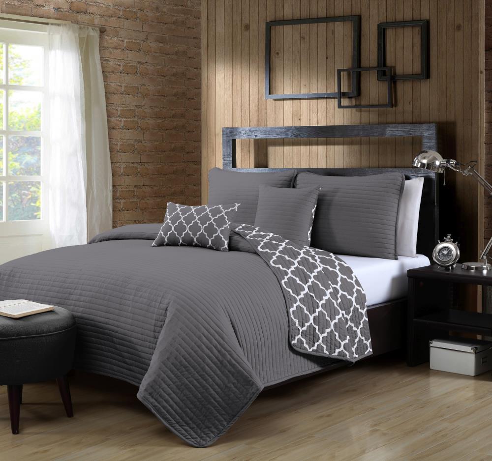 Geneva Home Fashion GRF5QTQUENGHGY Griffin 5 -Piece Grey Queen Quilt Set