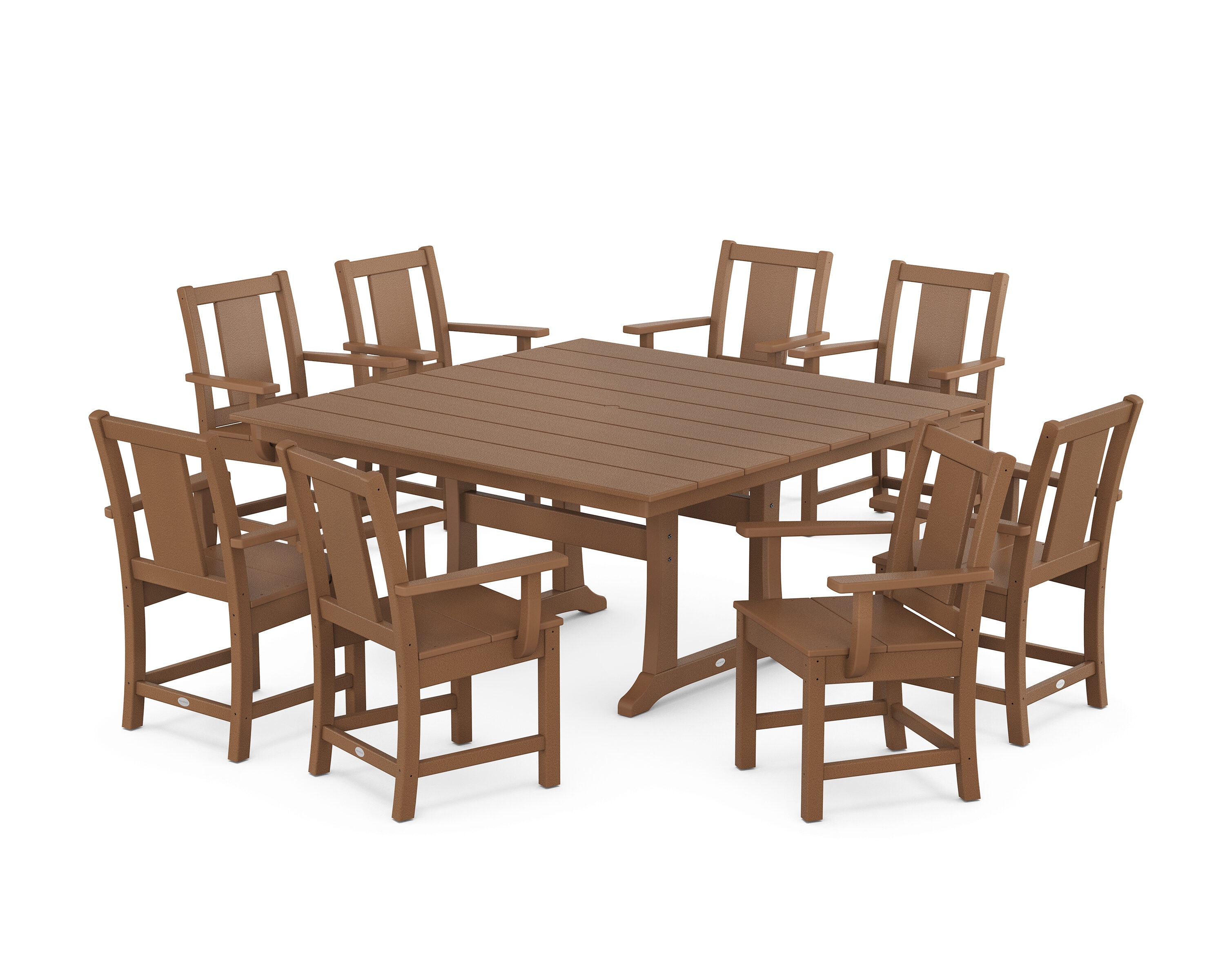 POLYWOOD PWS2117-1-TE Prairie 9 -Piece Teak Patio Dining Set Plastic Square Table with 8 Stationary Chairs
