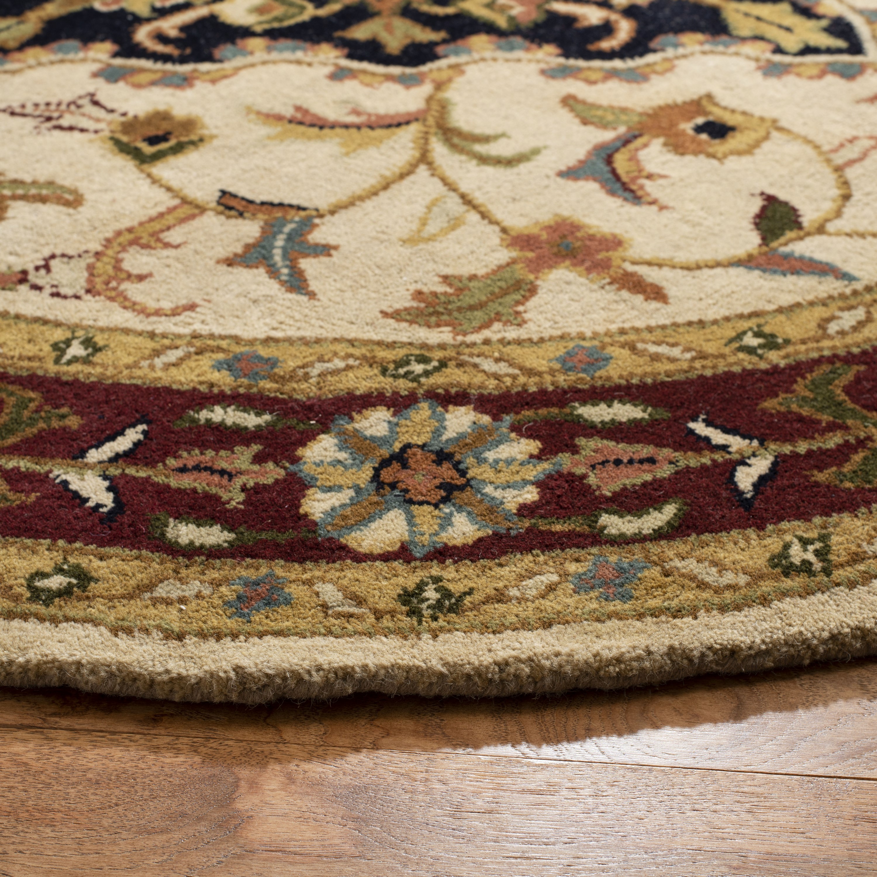 Heritage Ivory and Red Hand-Tufted Wool Round Area Rug, 8'