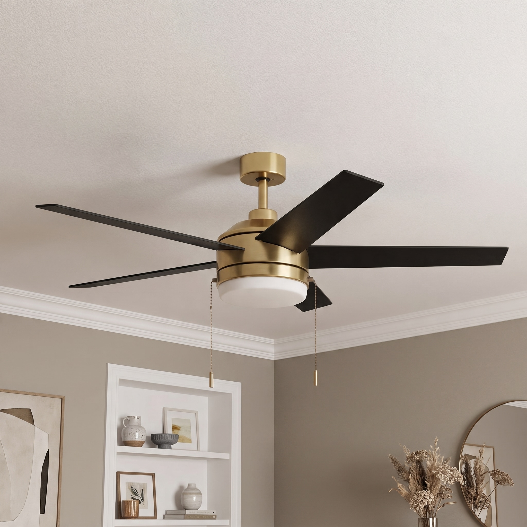 Harbor Breeze Sunport Easy2Hang 52-in Brushed Gold LED Covered Outdoor Ceiling Fan With Light Chain