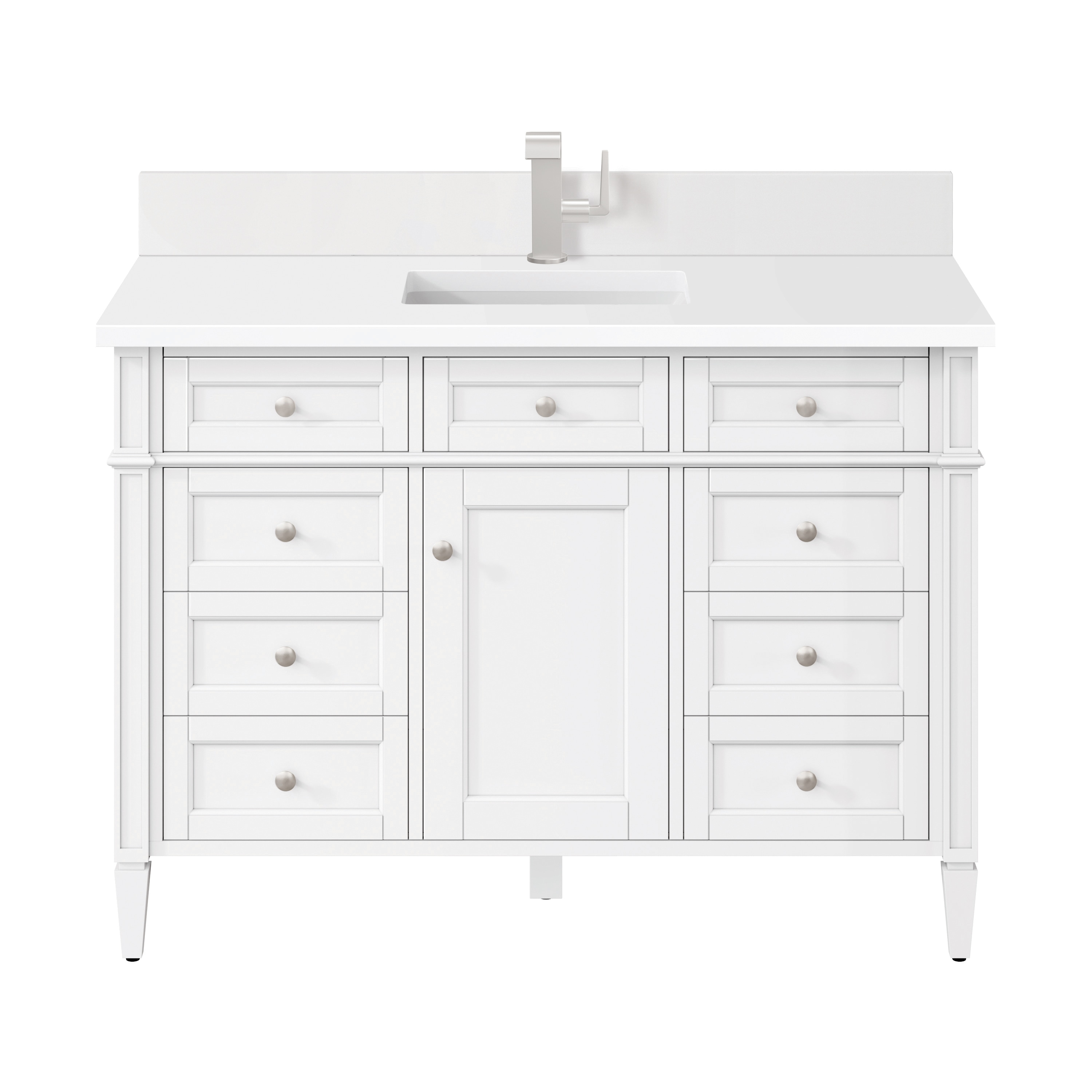 James Martin Vanities 655-V48-BW-1WZ Brittany 48-in Bright White Undermount Single Sink Bathroom Vanity with White Zeus Quartz Top