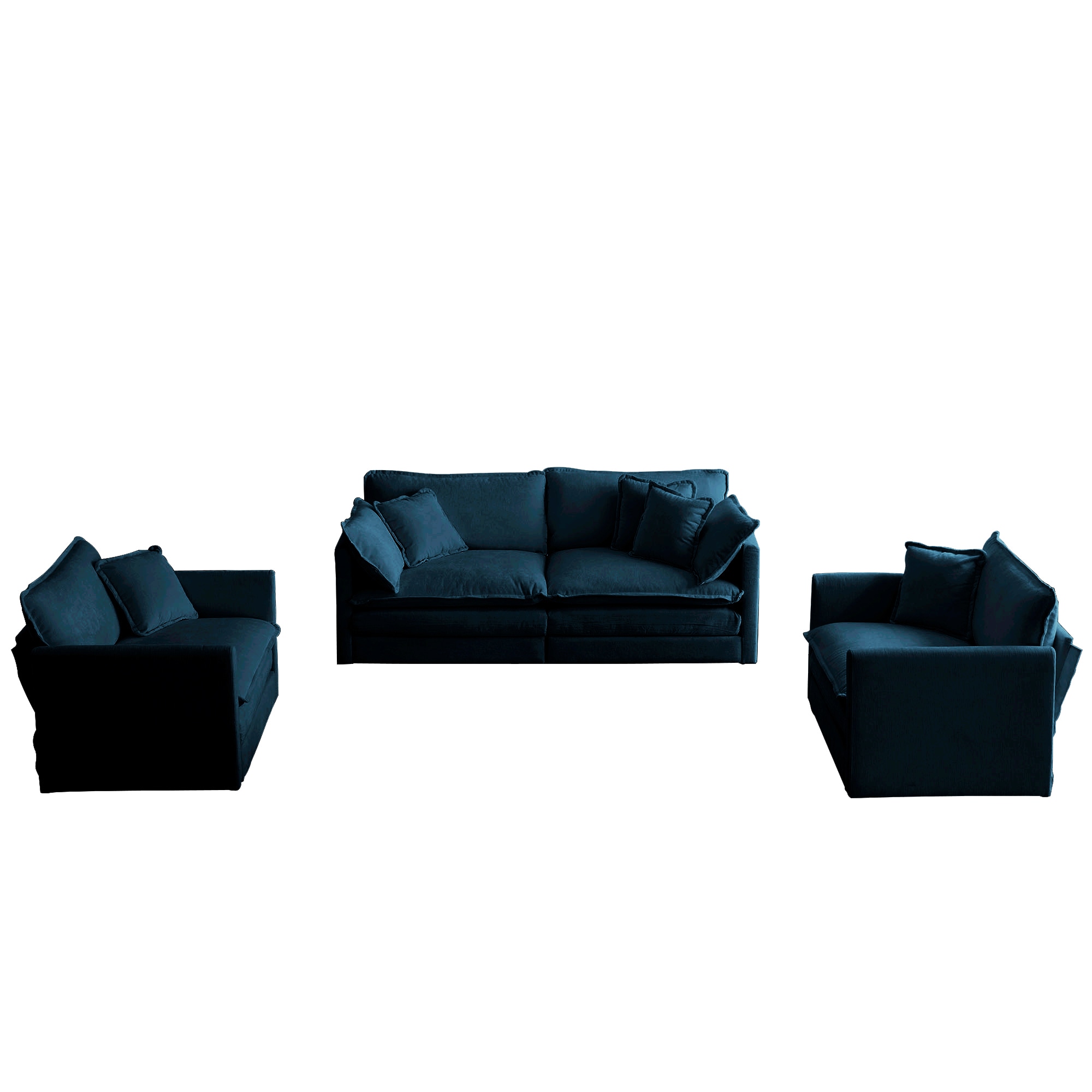 Bybafun Modern 3-Piece Chenille Blue Living Room Set In The Living Room ...