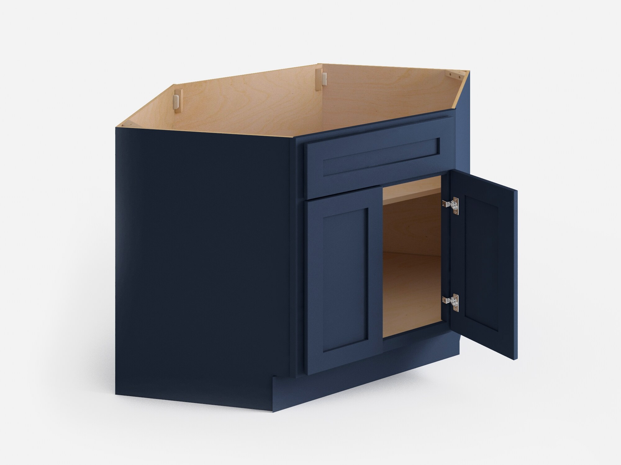 Valleywood Cabinetry 42-in W x 34.5-in H x 24-in D Marine Blue Birch Diagonal Sink Base Ready To Assemble Plywood Cabinet (Flat Panel Shaker Style)