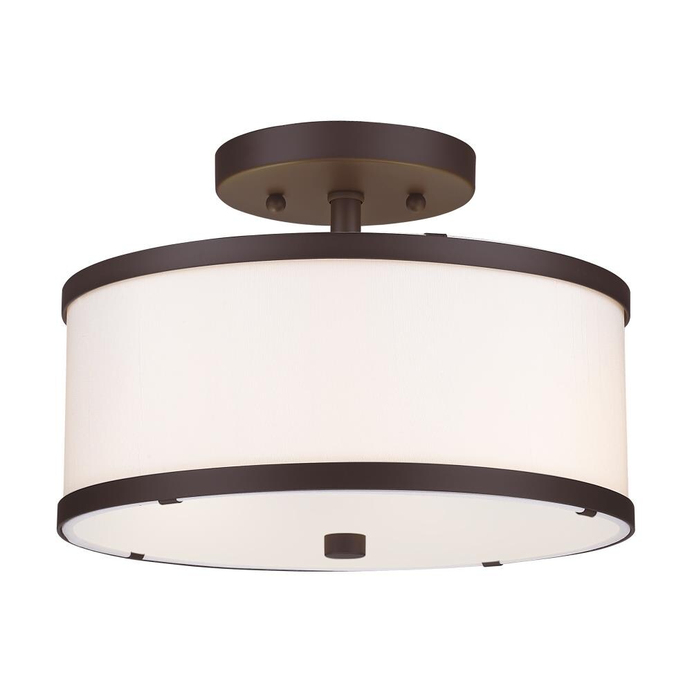 Bronze and Off-White Drum Semi-Flush Mount Ceiling Light