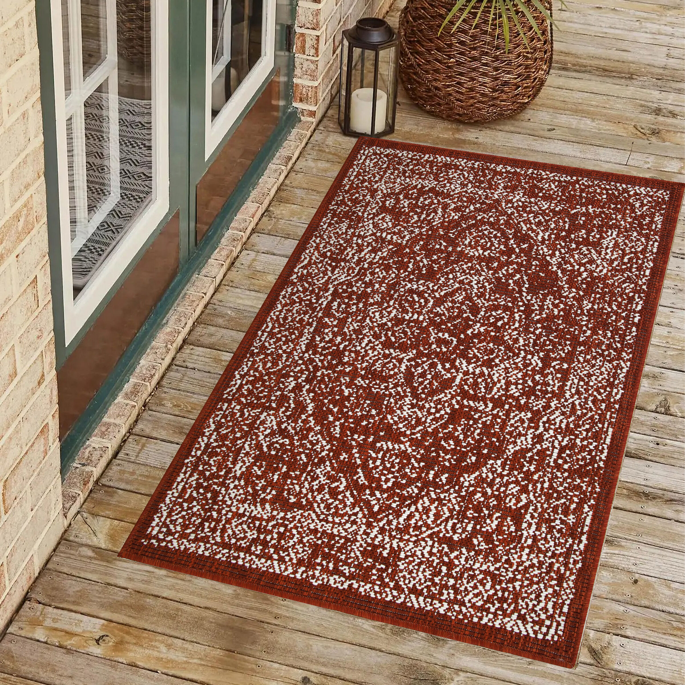 Playa Rug PLY-ZAR-RED-2X3 2 x 3 (ft) Sisal Zaria-Red Ivory Rectangular Indoor/Outdoor Damask Area rug