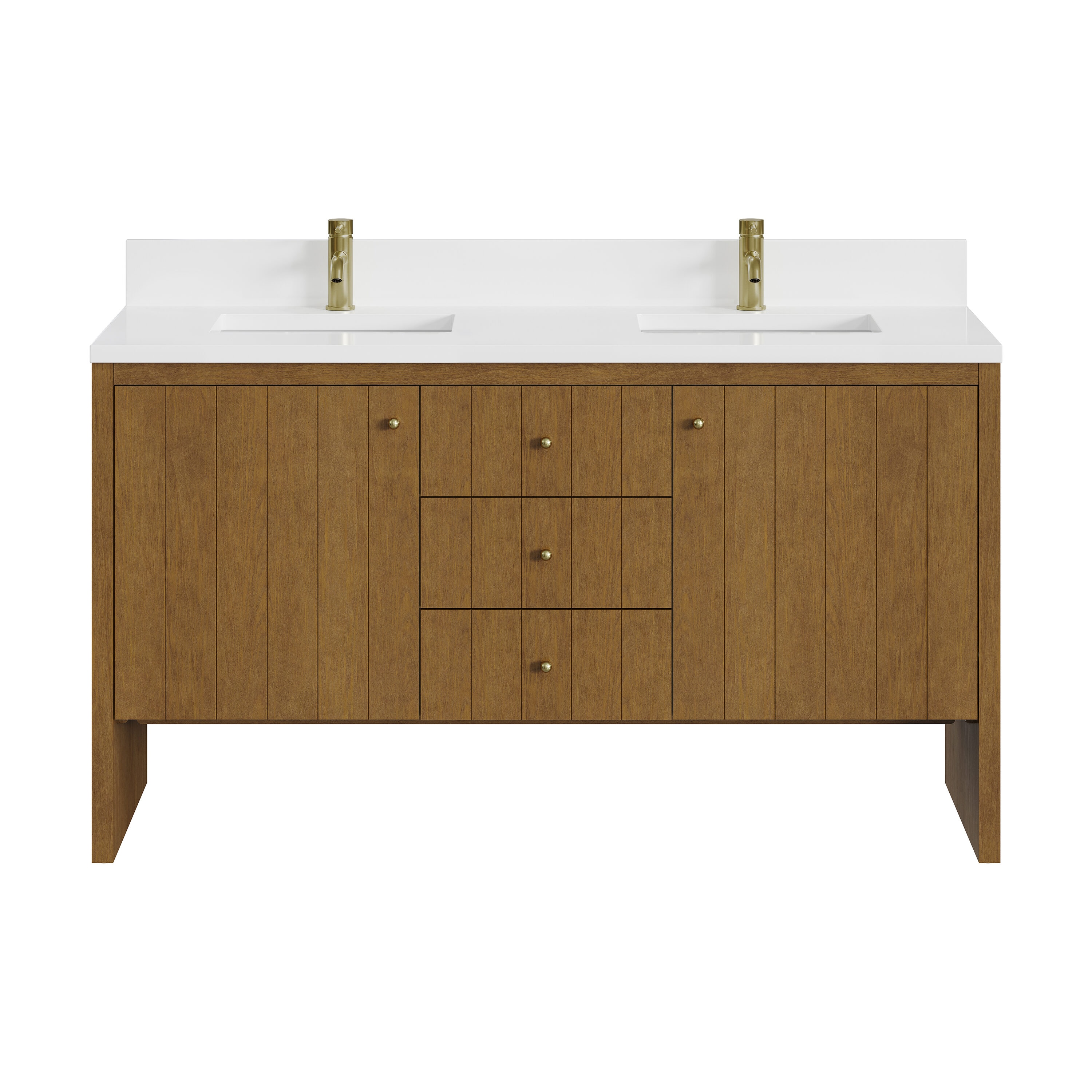 James Martin Vanities Hudson 60-in Honey Oak Undermount Double Sink Bathroom Vanity with White Zeus Quartz Top