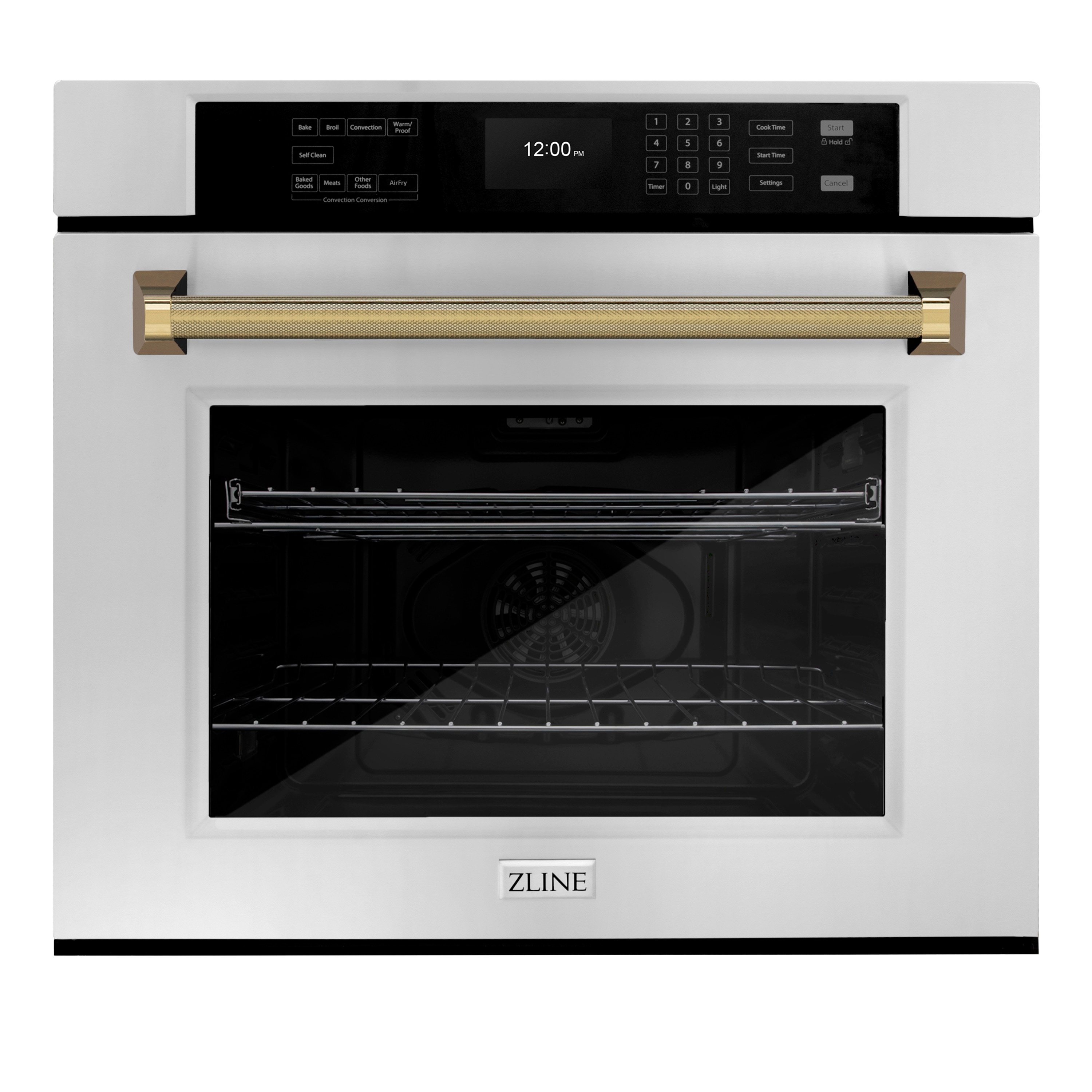 ZLINE KITCHEN & BATH 30 inch Single Electric Wall Oven with Air Fry True Convection and Self-cleaning ( Stainless Steel, Polished Gold Handle ) #WASZ-30-KG