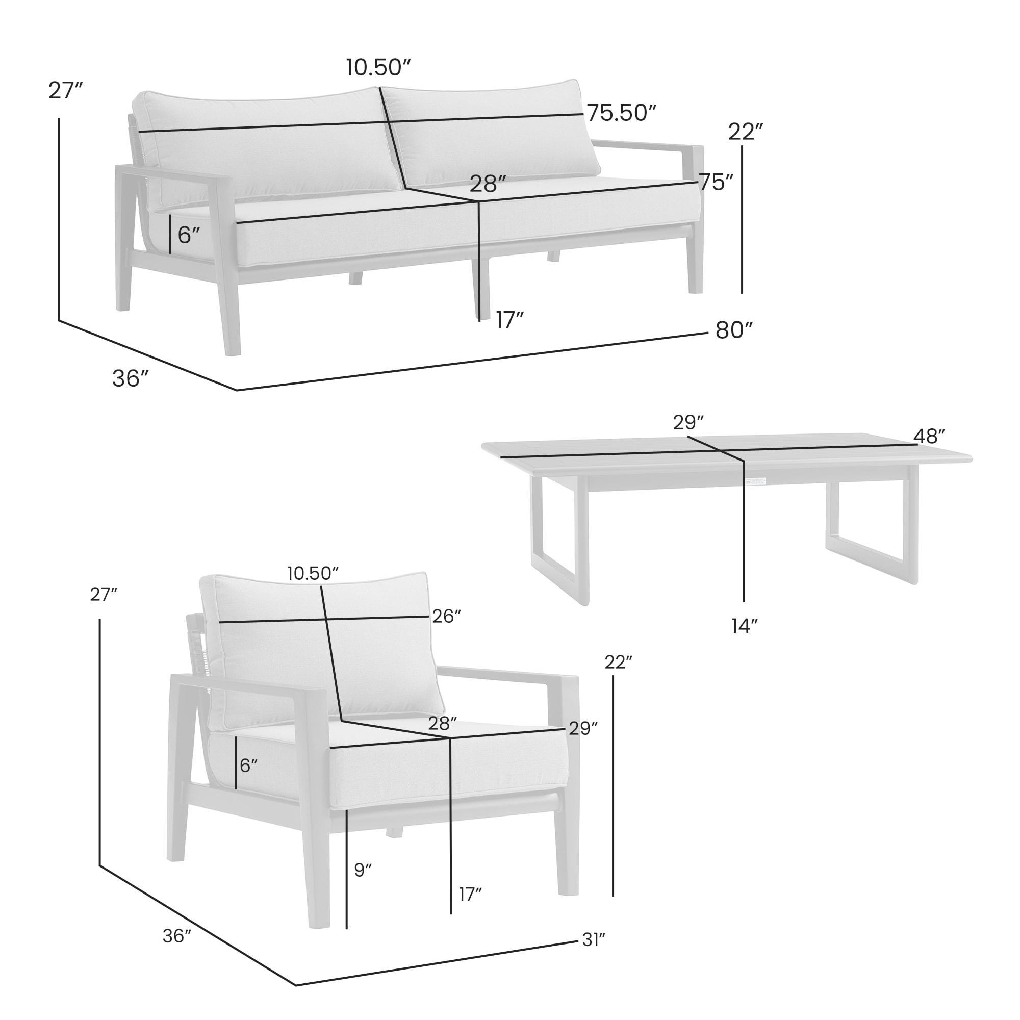 Cayman Black Aluminum Outdoor Seating Set with Gray Cushions