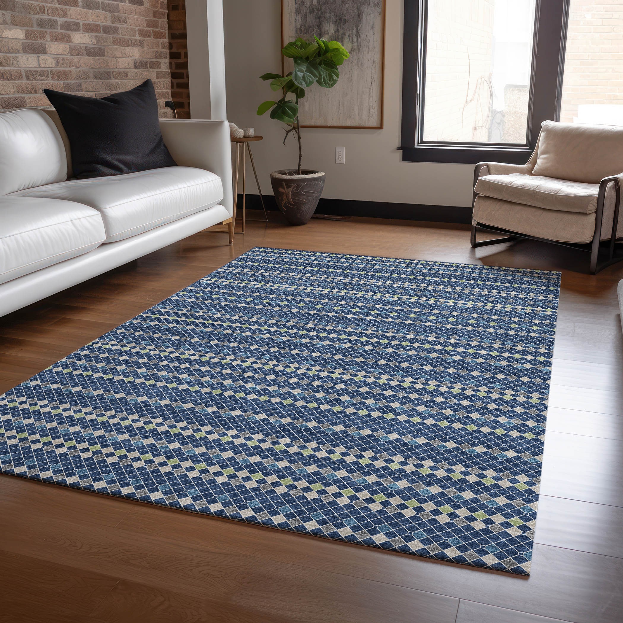 Addison Rugs ACN1414NA3X5 Chantille ACN1414NA 3 x 5 (ft) Polyester Navy Rectangular Indoor/Outdoor Geometric Machine washable Area rug