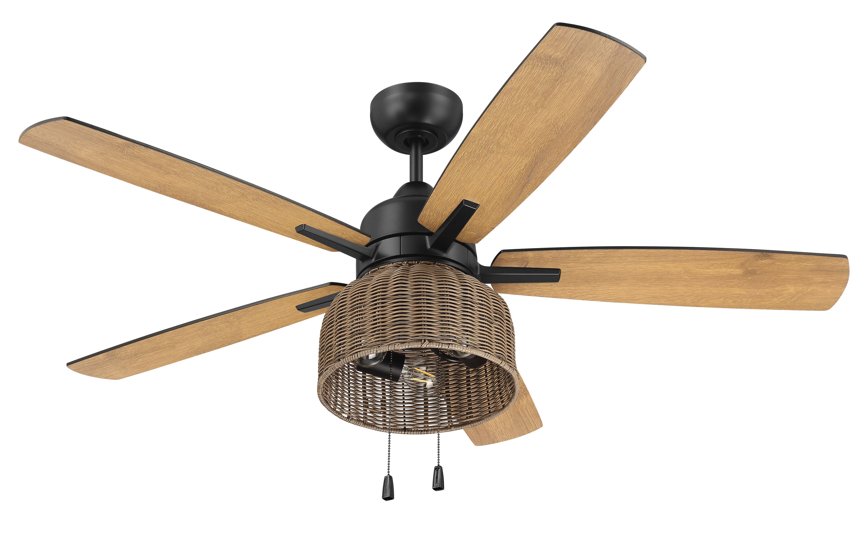 Flat Black and Pecan 52'' Ceiling Fan with Rattan Shade