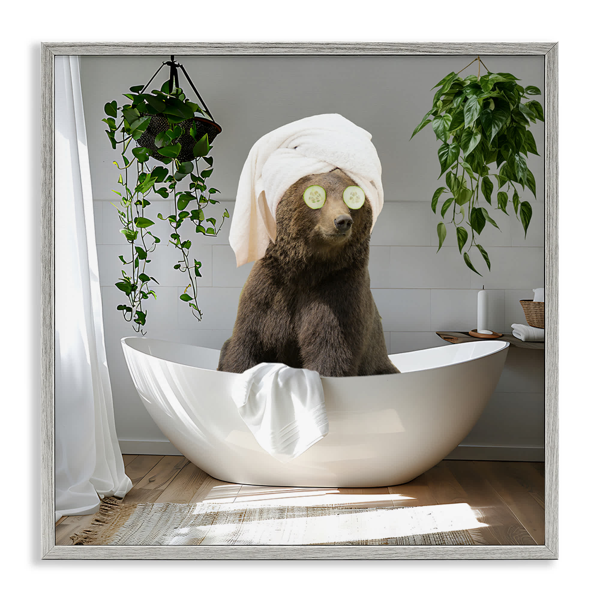 Stupell Industries BS-142-GFF-12X12 Bear in Refreshing Spa Bath Gray Framed Giclee Art By CAD Designs 12 x 12