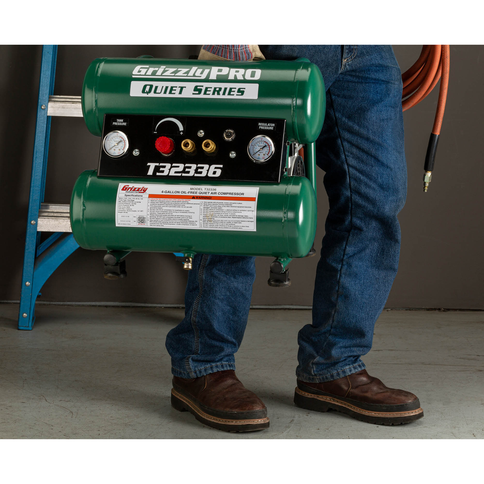 Grizzly 4-Gallon Portable Electric 140 PSI Twin Stack Air