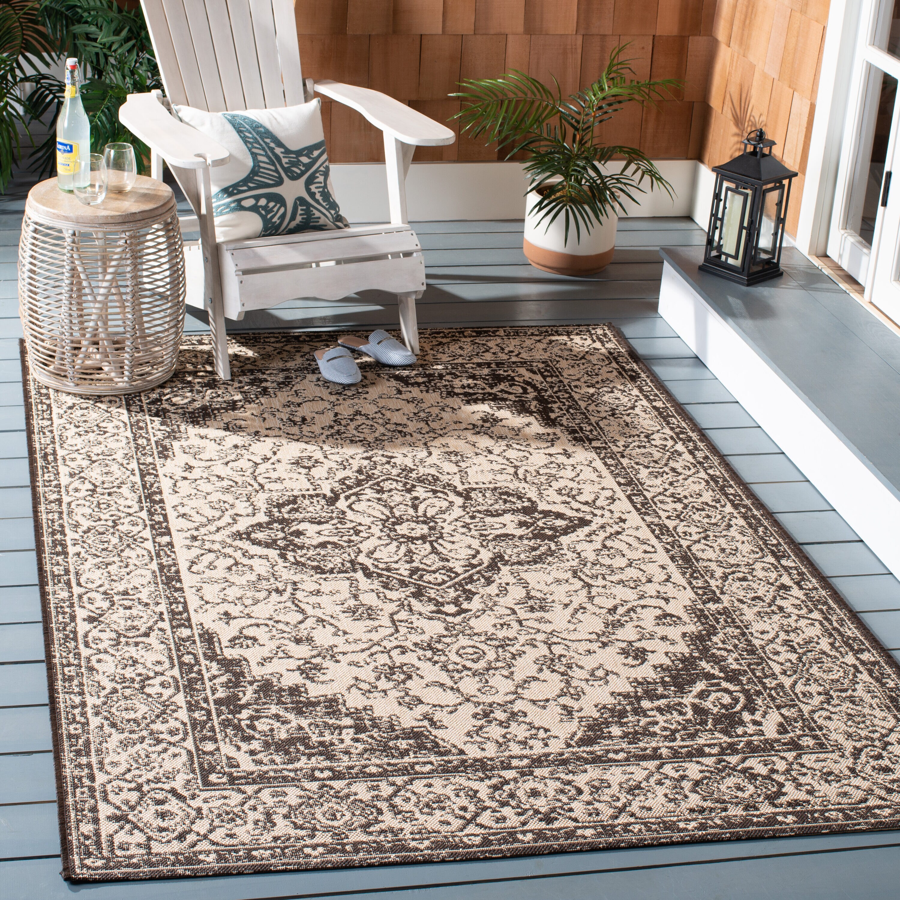 Beach House 137U Cream Brown 4ft x 6ft Small Rectangle Rug
