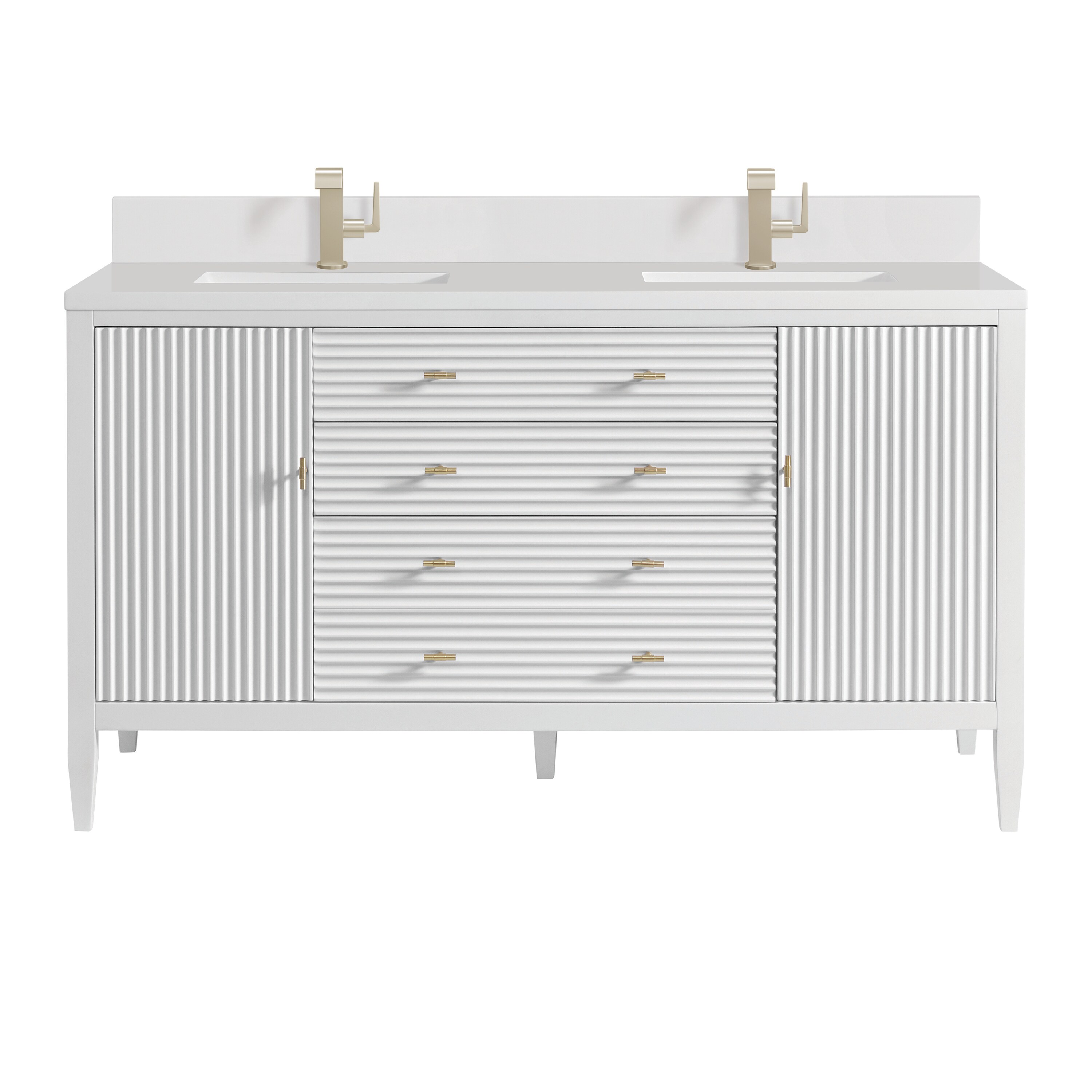 James Martin Vanities 485-V60D-BW-1WZ Myrrin 60-in Bright White Undermount Double Sink Bathroom Vanity with White Zeus Quartz Top