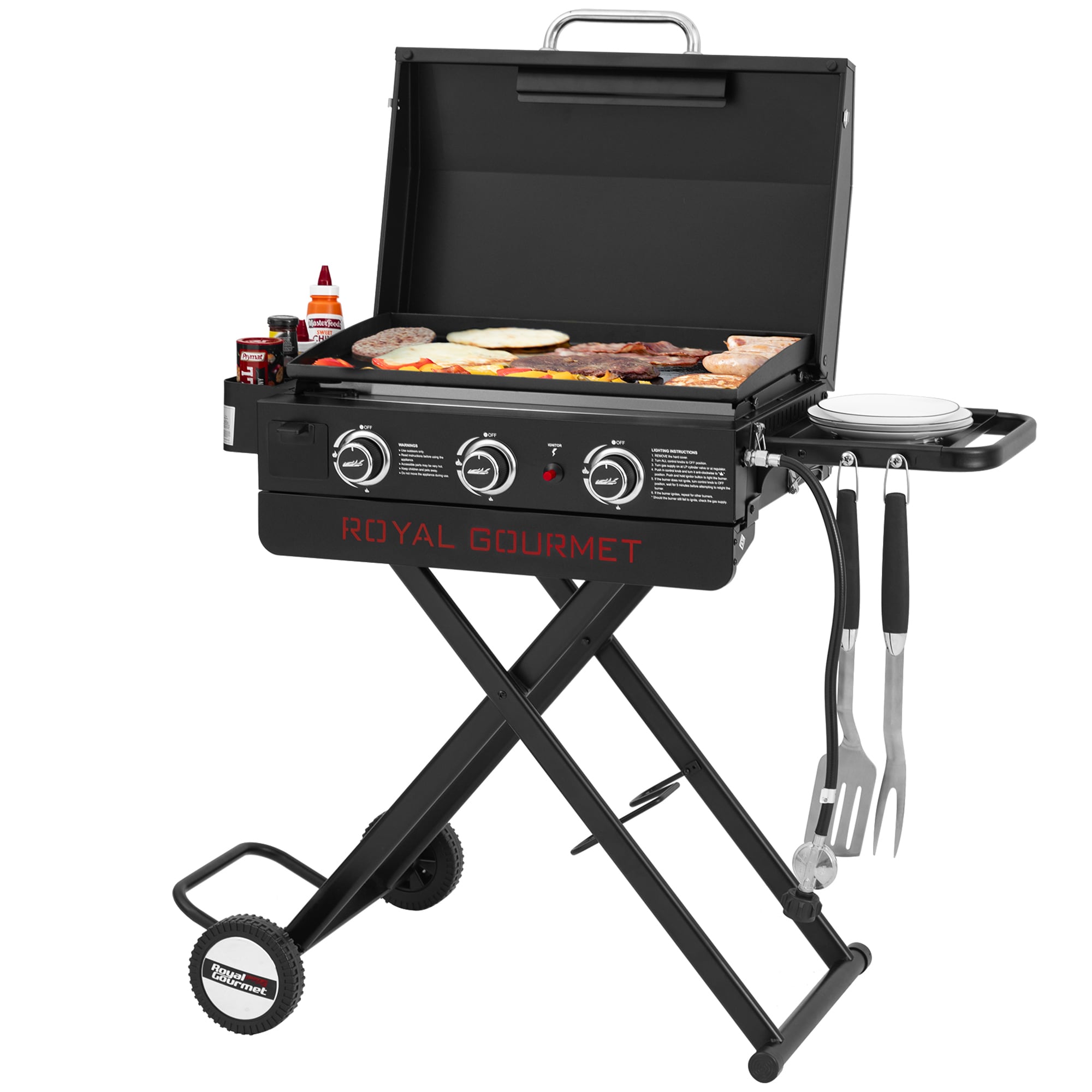 Royal Gourmet PD3001 3-Burner Griddle with Collapsible Stand 314-Sq. in Black Portable Liquid propane Grill
